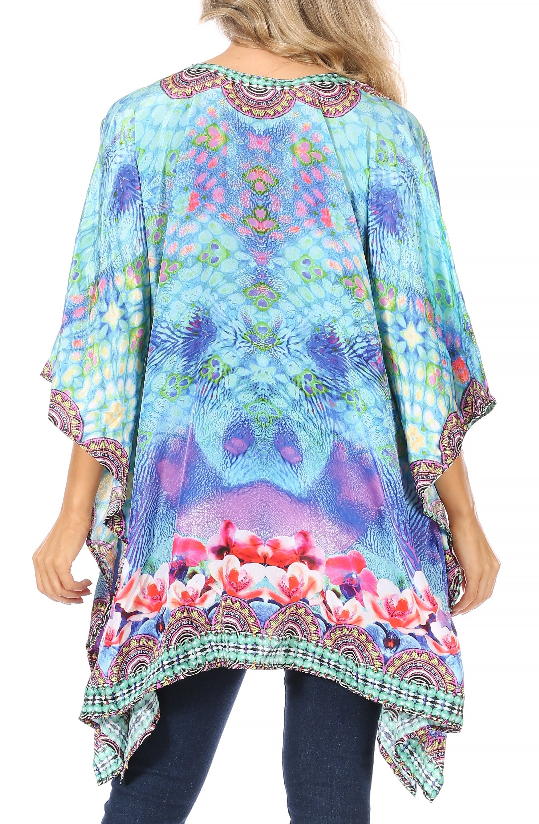Stylish Rhinestone Lace-Up V-Neck Women's Caftan Poncho Cover-Up by Sakkas Aymee - Concordia Style Boutique