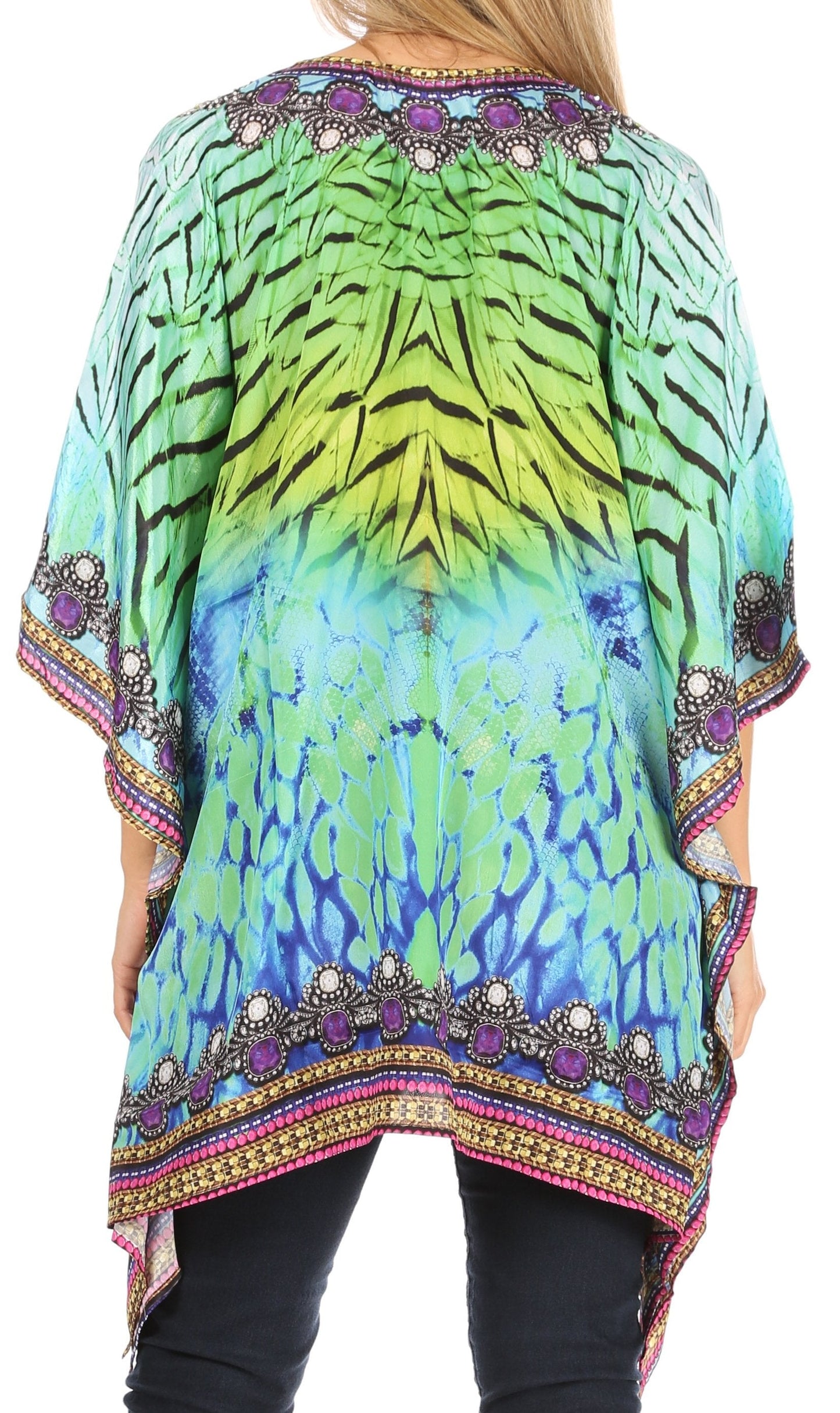 Stylish Rhinestone Lace-Up V-Neck Women's Caftan Poncho Cover-Up by Sakkas Aymee - Concordia Style Boutique