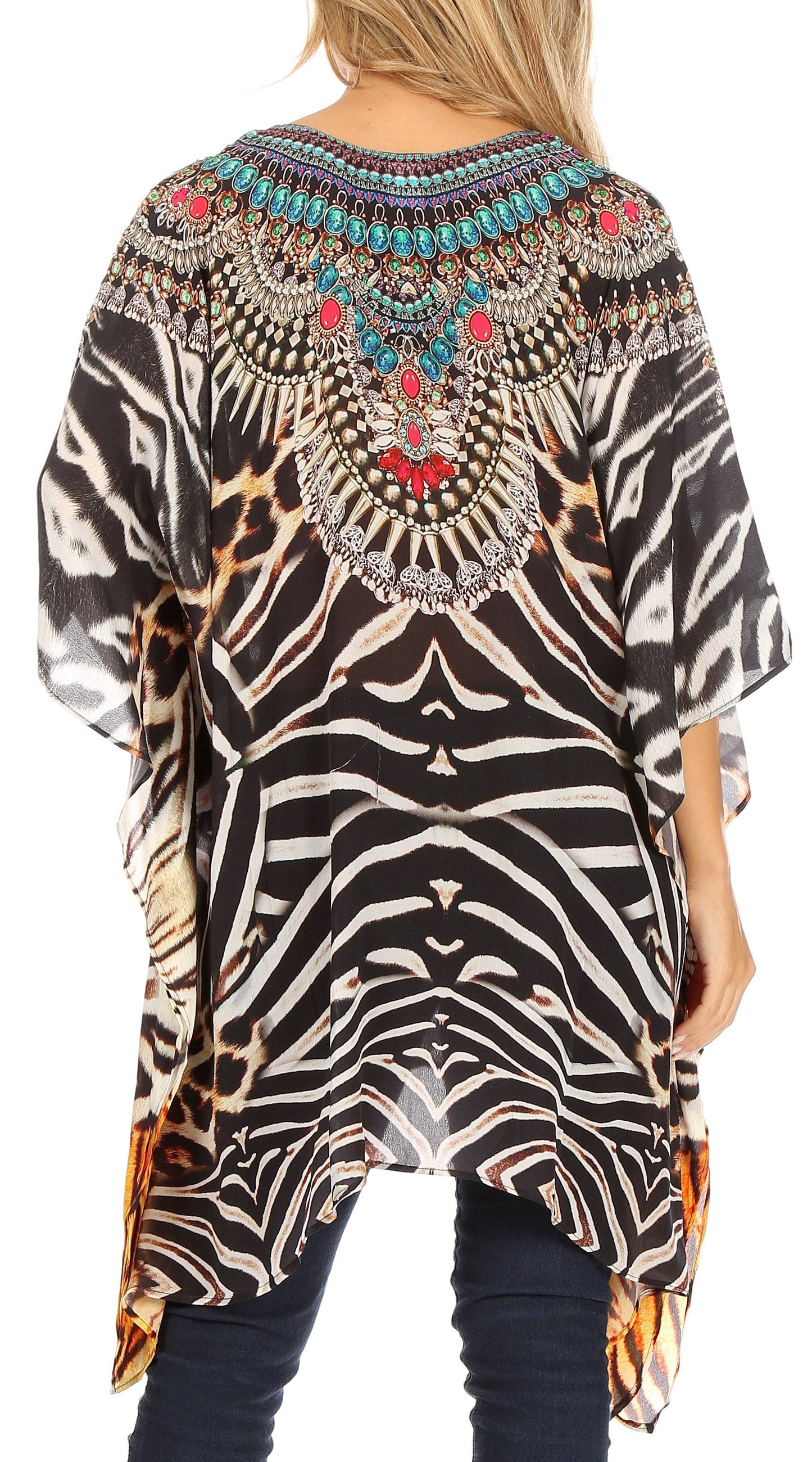 Stylish Rhinestone Lace-Up V-Neck Women's Caftan Poncho Cover-Up by Sakkas Aymee - Concordia Style Boutique