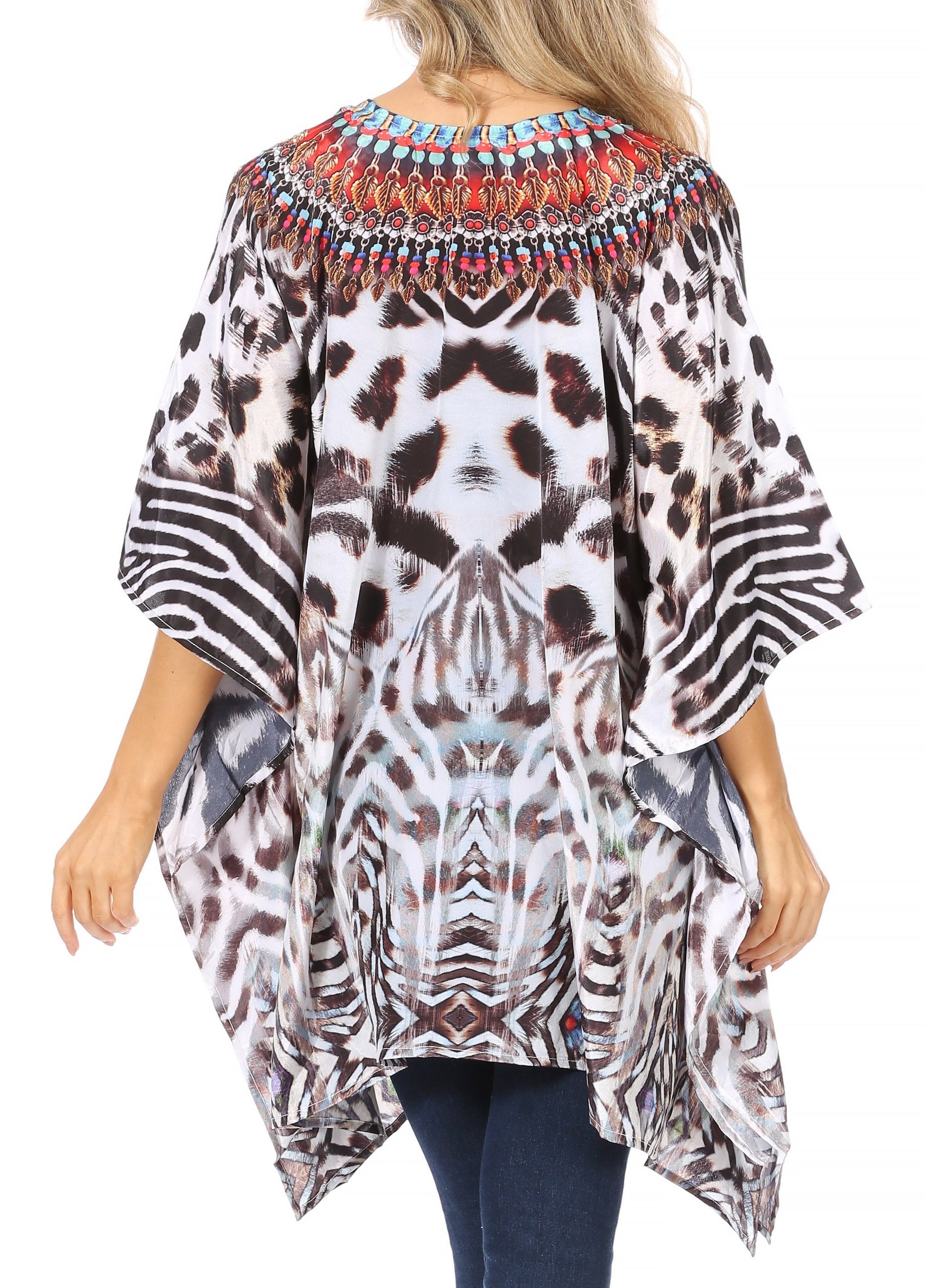 Stylish Rhinestone Lace-Up V-Neck Women's Caftan Poncho Cover-Up by Sakkas Aymee - Concordia Style Boutique
