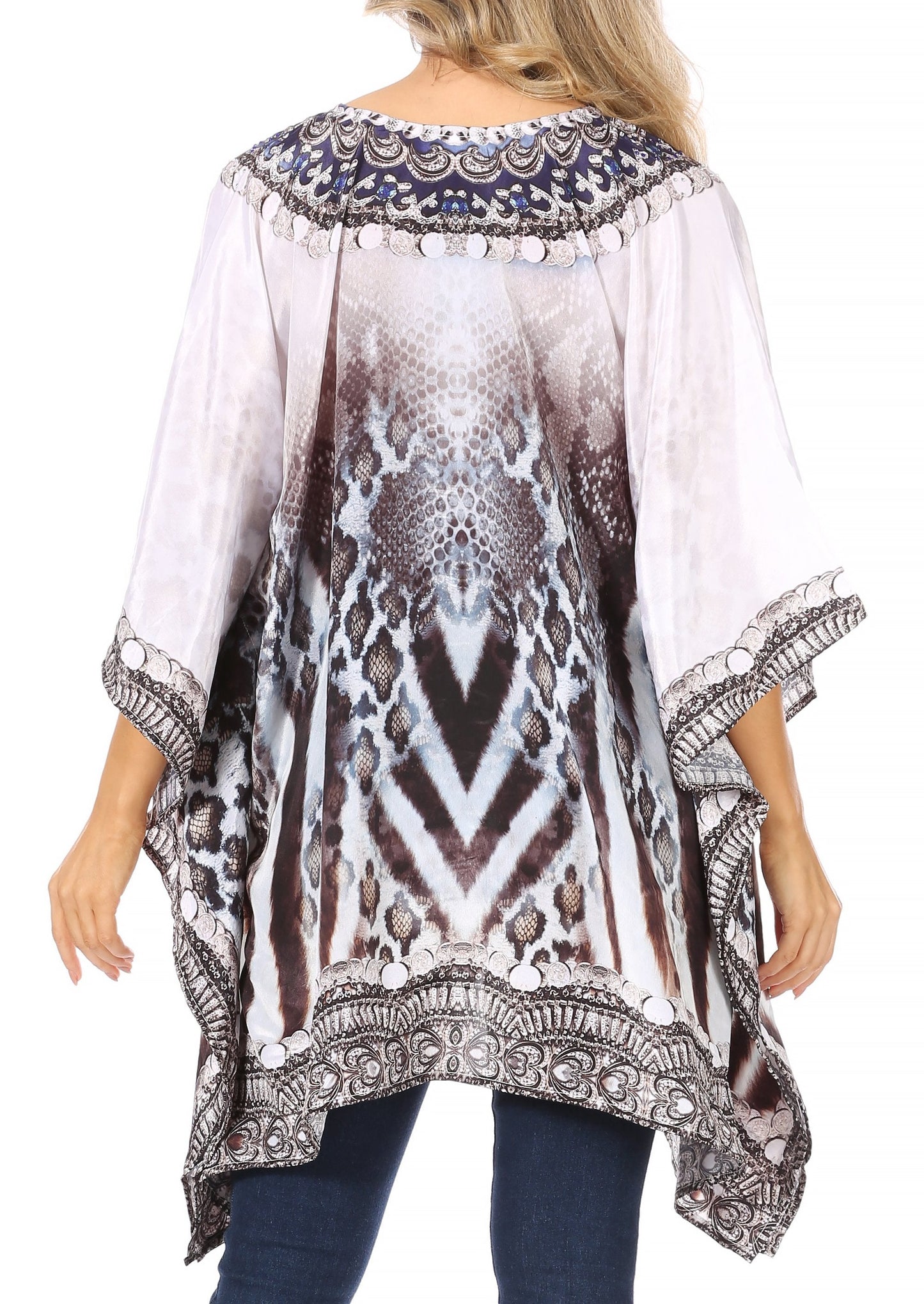 Stylish Rhinestone Lace-Up V-Neck Women's Caftan Poncho Cover-Up by Sakkas Aymee - Concordia Style Boutique