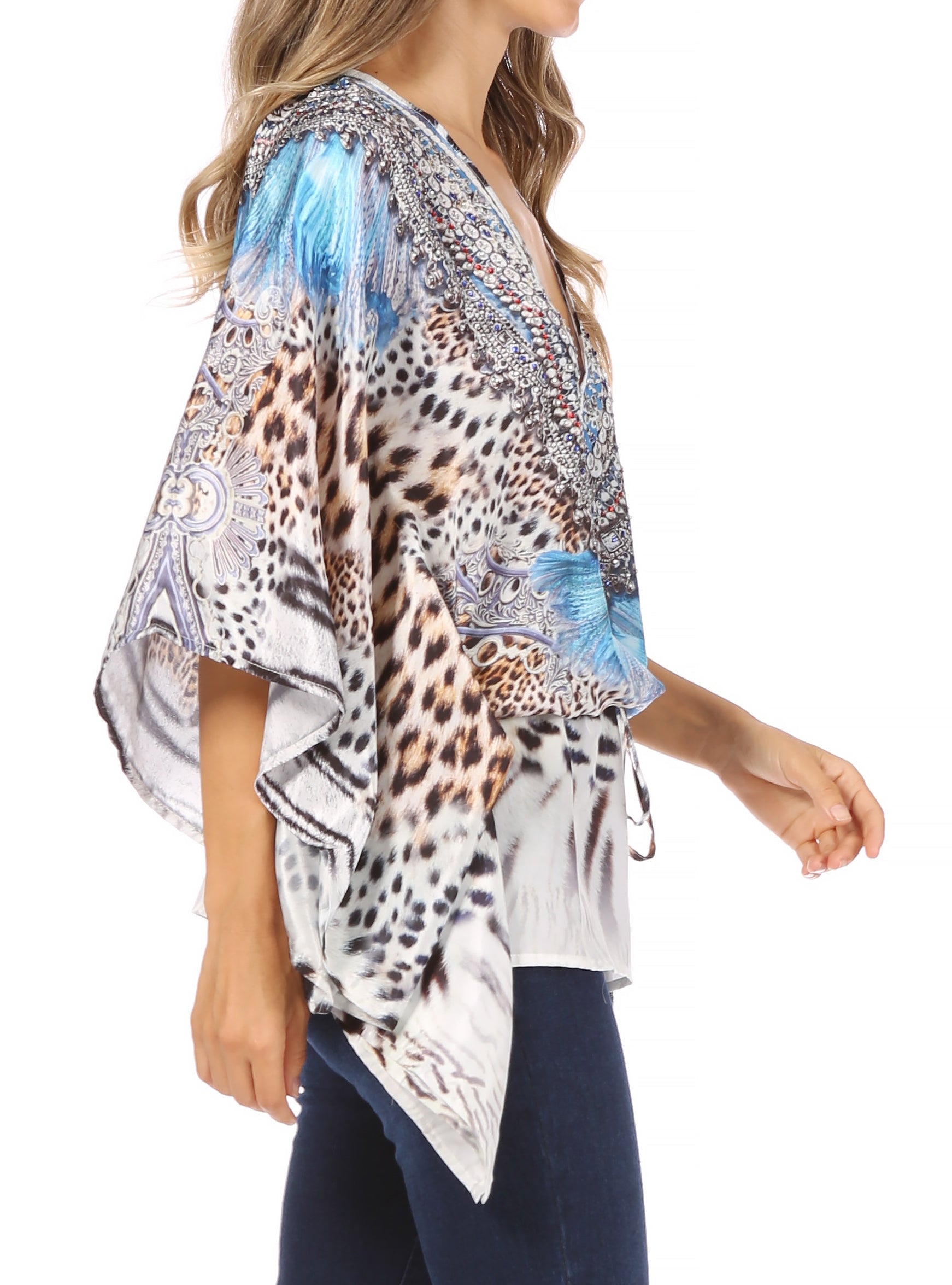 Sakkas Danis Women's Oversized Casual Pullover V-neck Short Sleeve Boho Top Blouse - Concordia Style Boutique