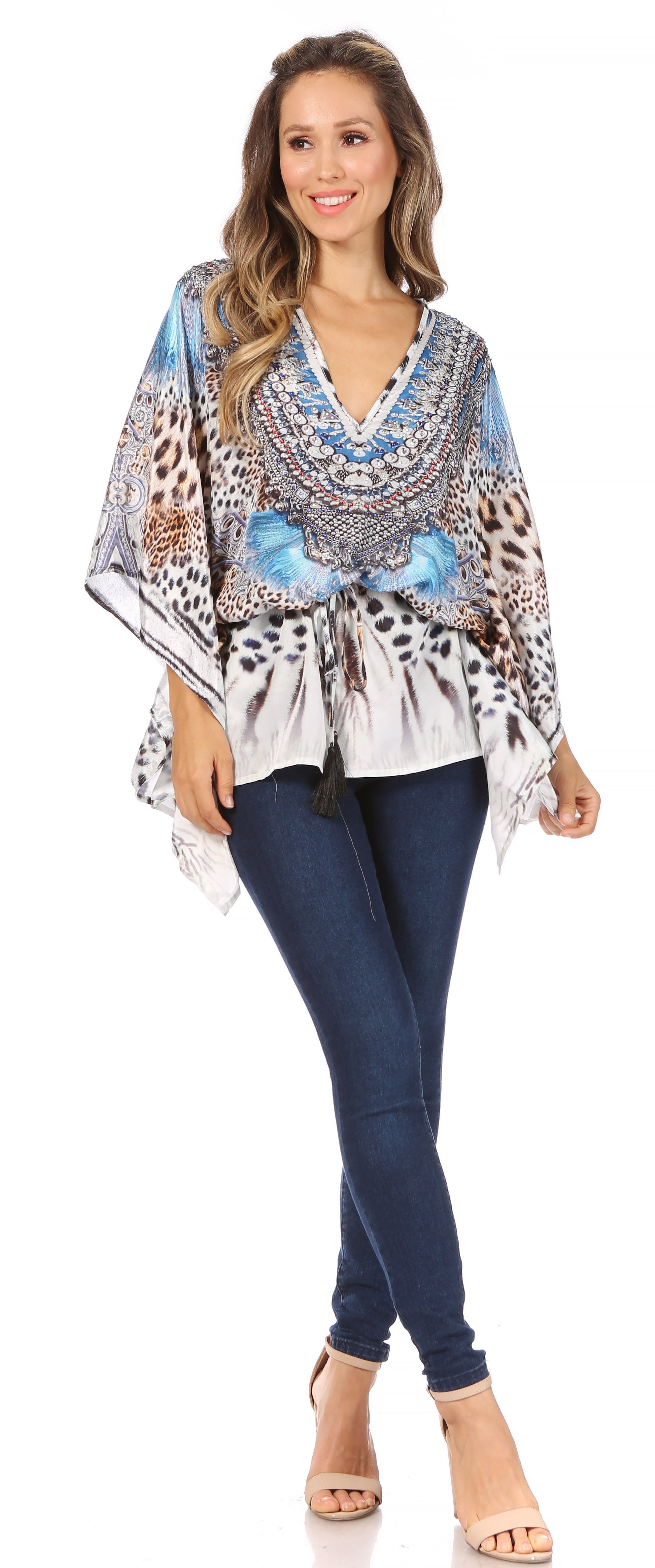 Sakkas Danis Women's Oversized Casual Pullover V-neck Short Sleeve Boho Top Blouse - Concordia Style Boutique