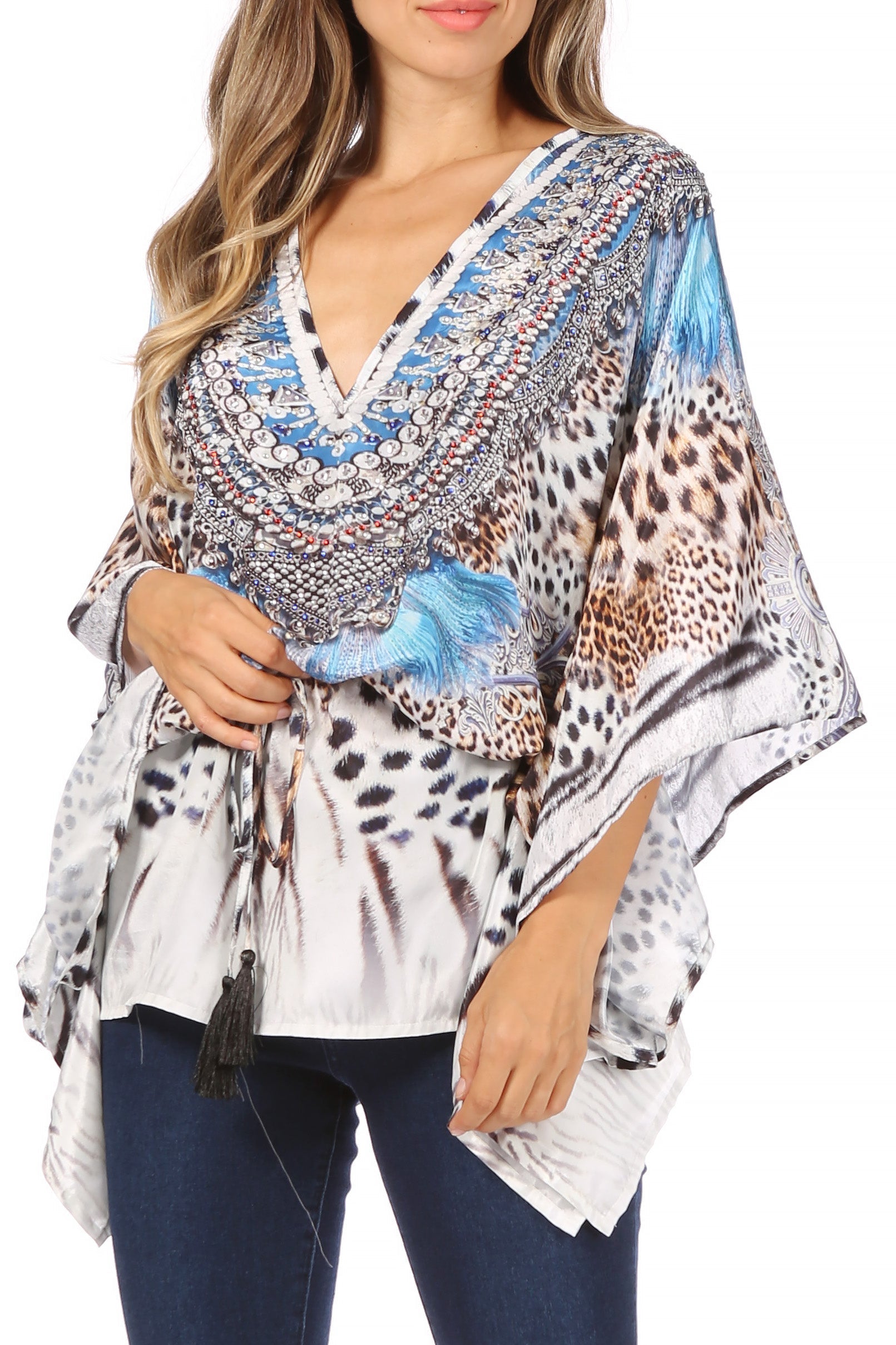 Sakkas Danis Women's Oversized Casual Pullover V-neck Short Sleeve Boho Top Blouse - Concordia Style Boutique