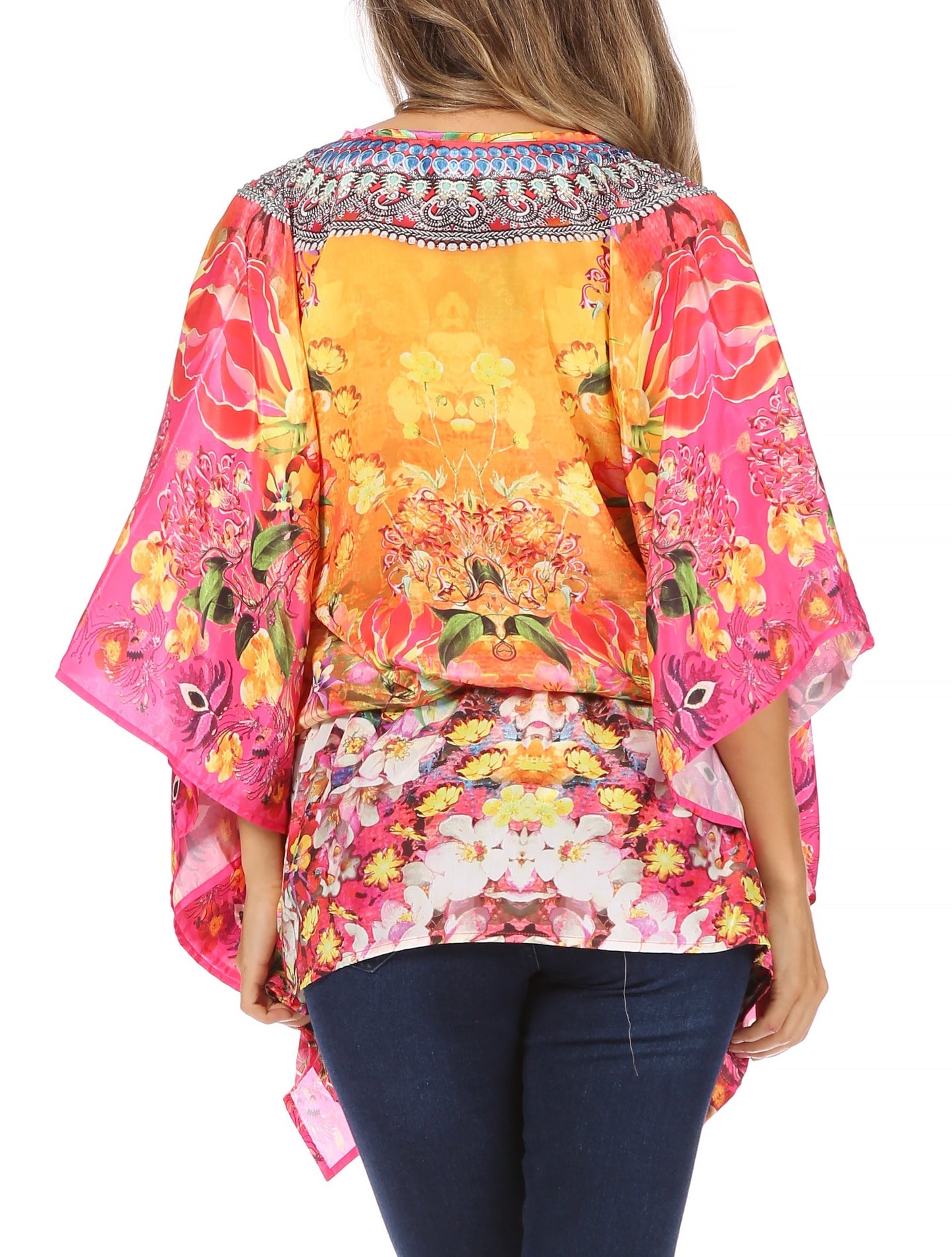 Sakkas Danis Women's Oversized Casual Pullover V-neck Short Sleeve Boho Top Blouse - Concordia Style Boutique