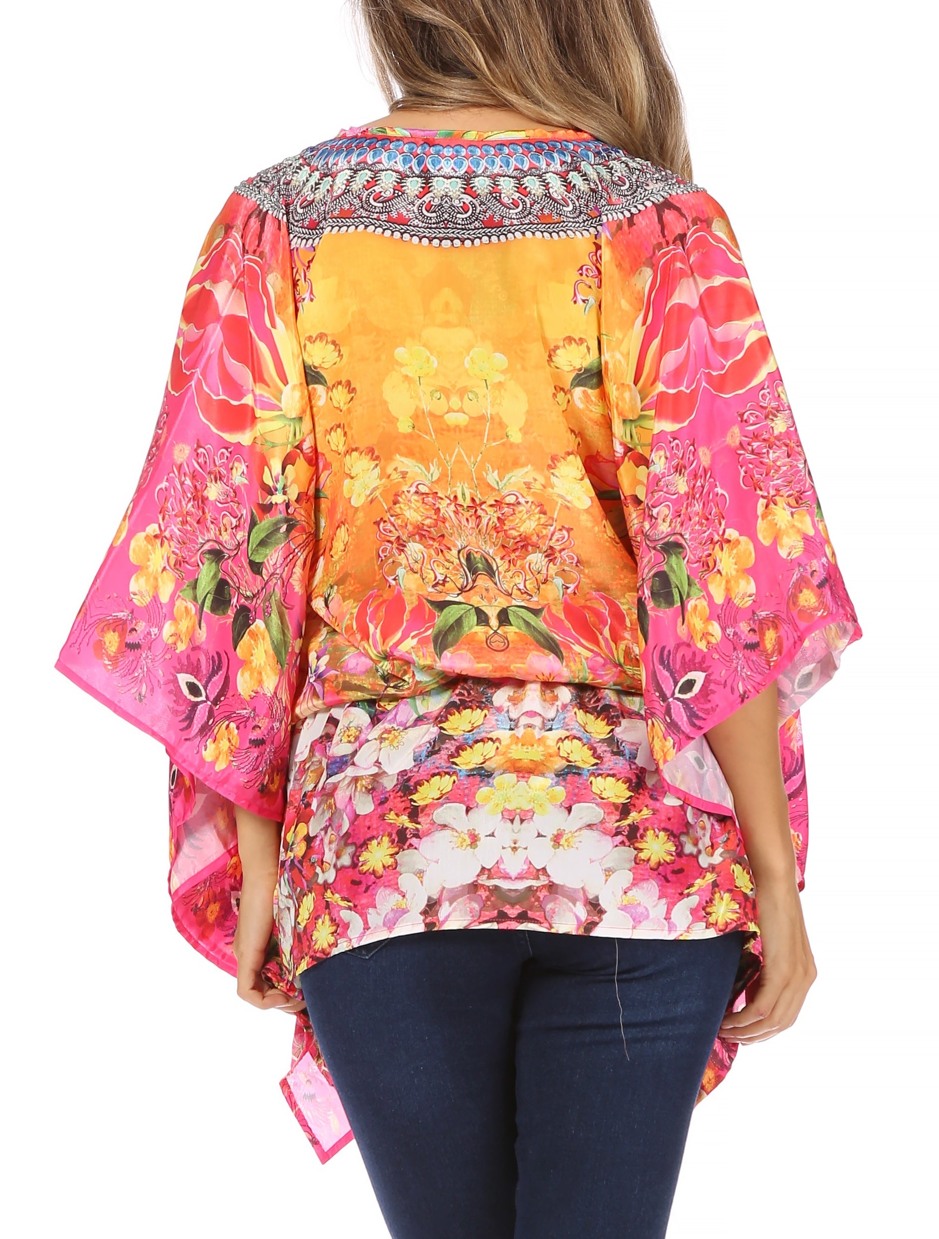 Sakkas Danis Women's Oversized Casual Pullover V-neck Short Sleeve Boho Top Blouse - Concordia Style Boutique