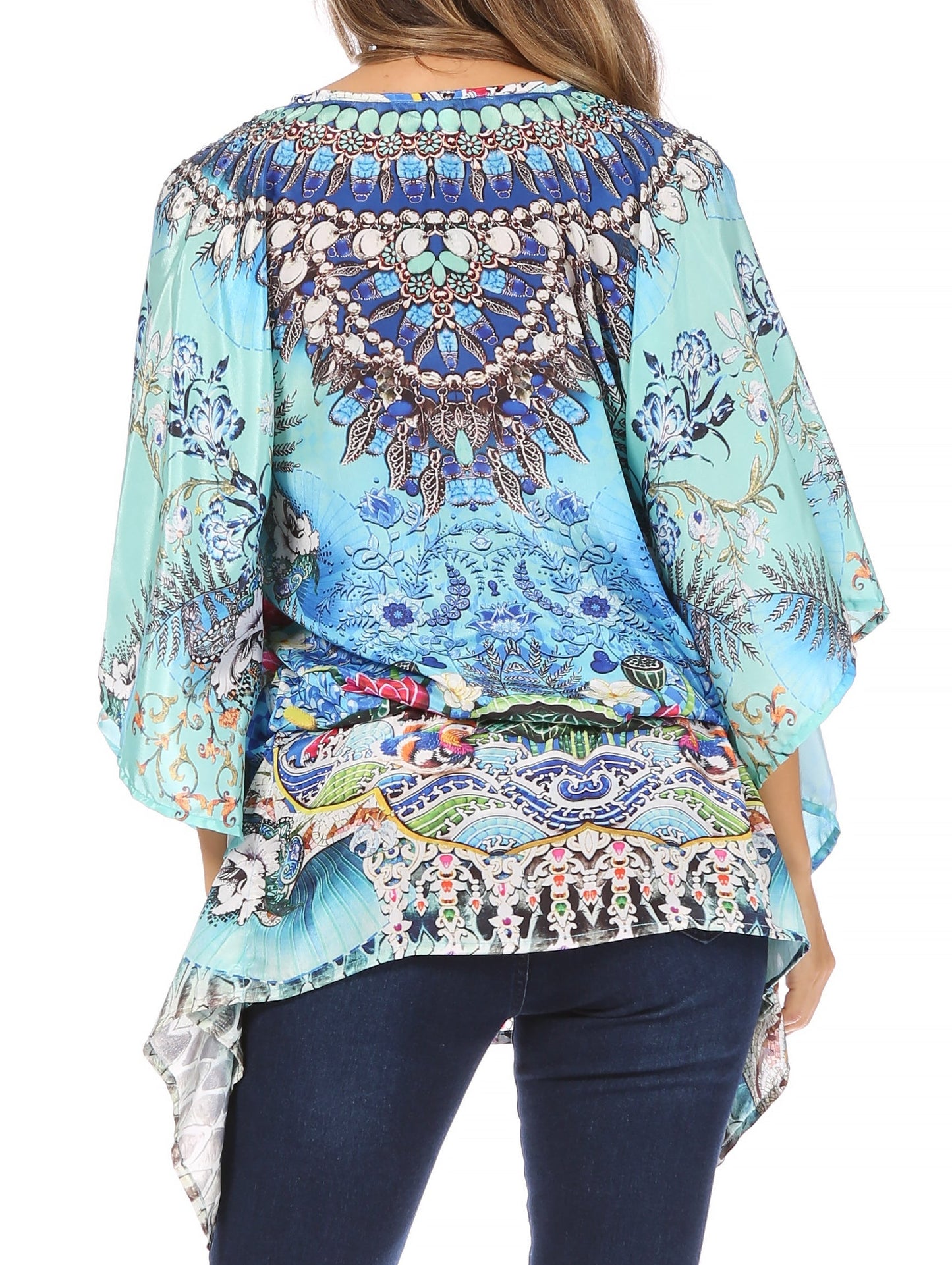 Sakkas Danis Women's Oversized Casual Pullover V-neck Short Sleeve Boho Top Blouse - Concordia Style Boutique