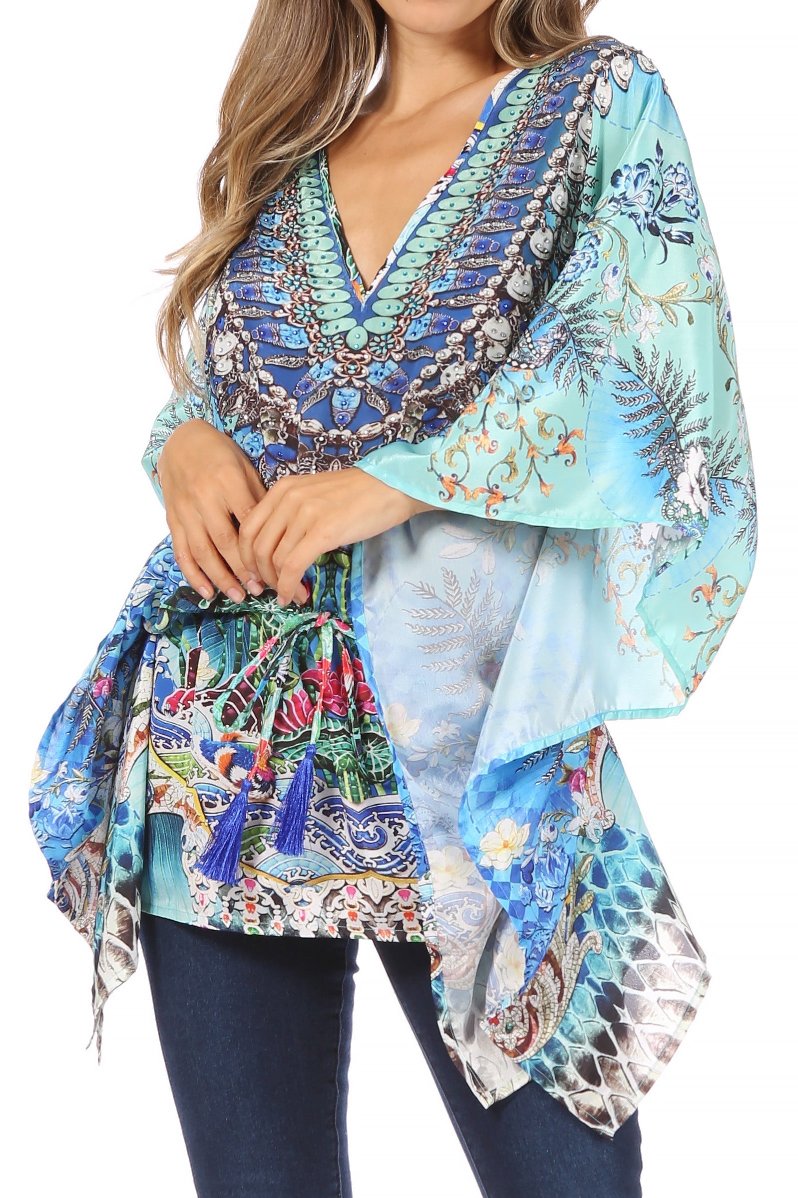 Sakkas Danis Women's Oversized Casual Pullover V-neck Short Sleeve Boho Top Blouse - Concordia Style Boutique
