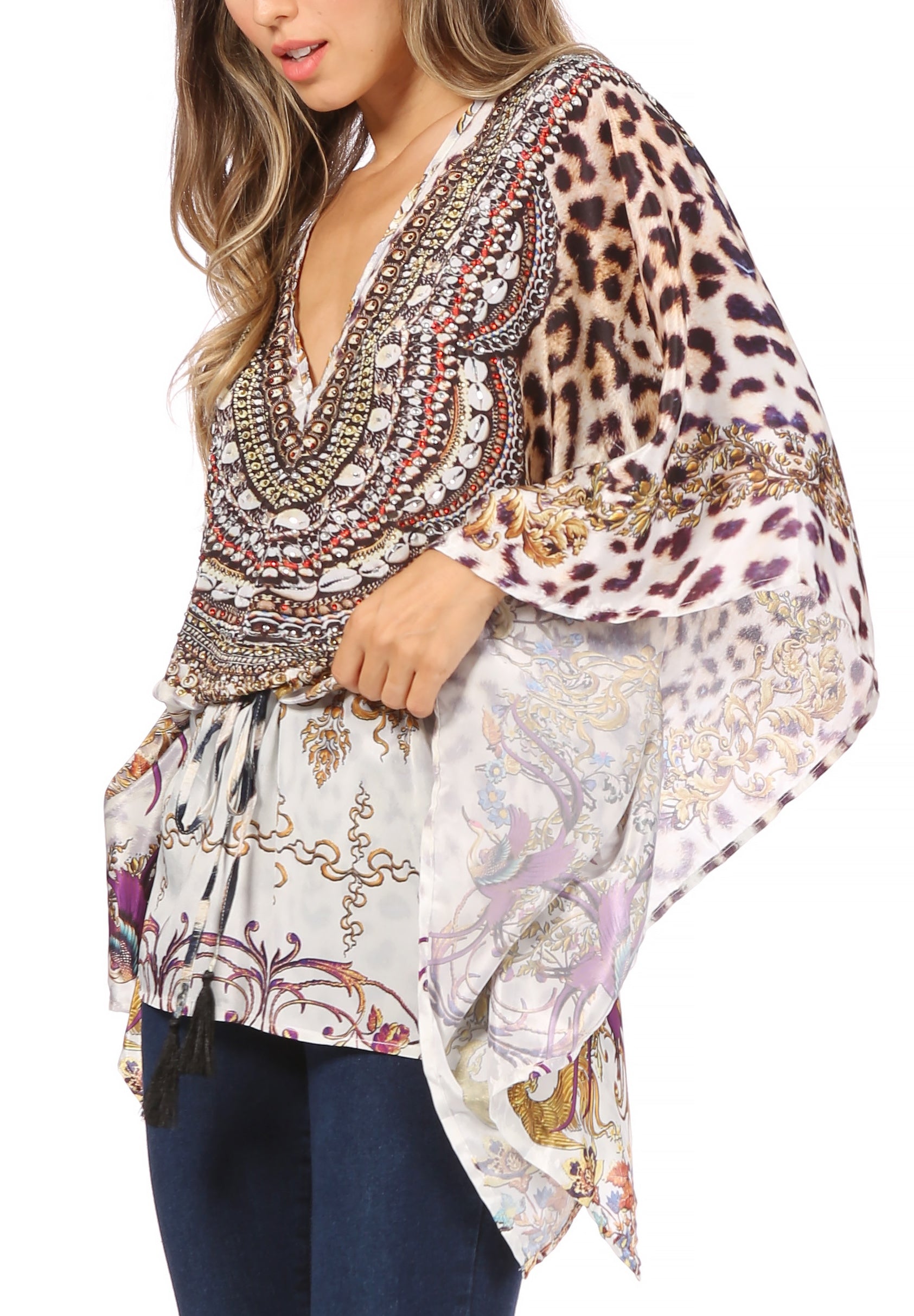 Sakkas Danis Women's Oversized Casual Pullover V-neck Short Sleeve Boho Top Blouse - Concordia Style Boutique