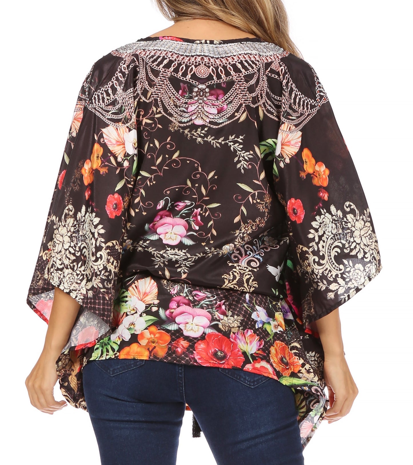 Sakkas Danis Women's Oversized Casual Pullover V-neck Short Sleeve Boho Top Blouse - Concordia Style Boutique