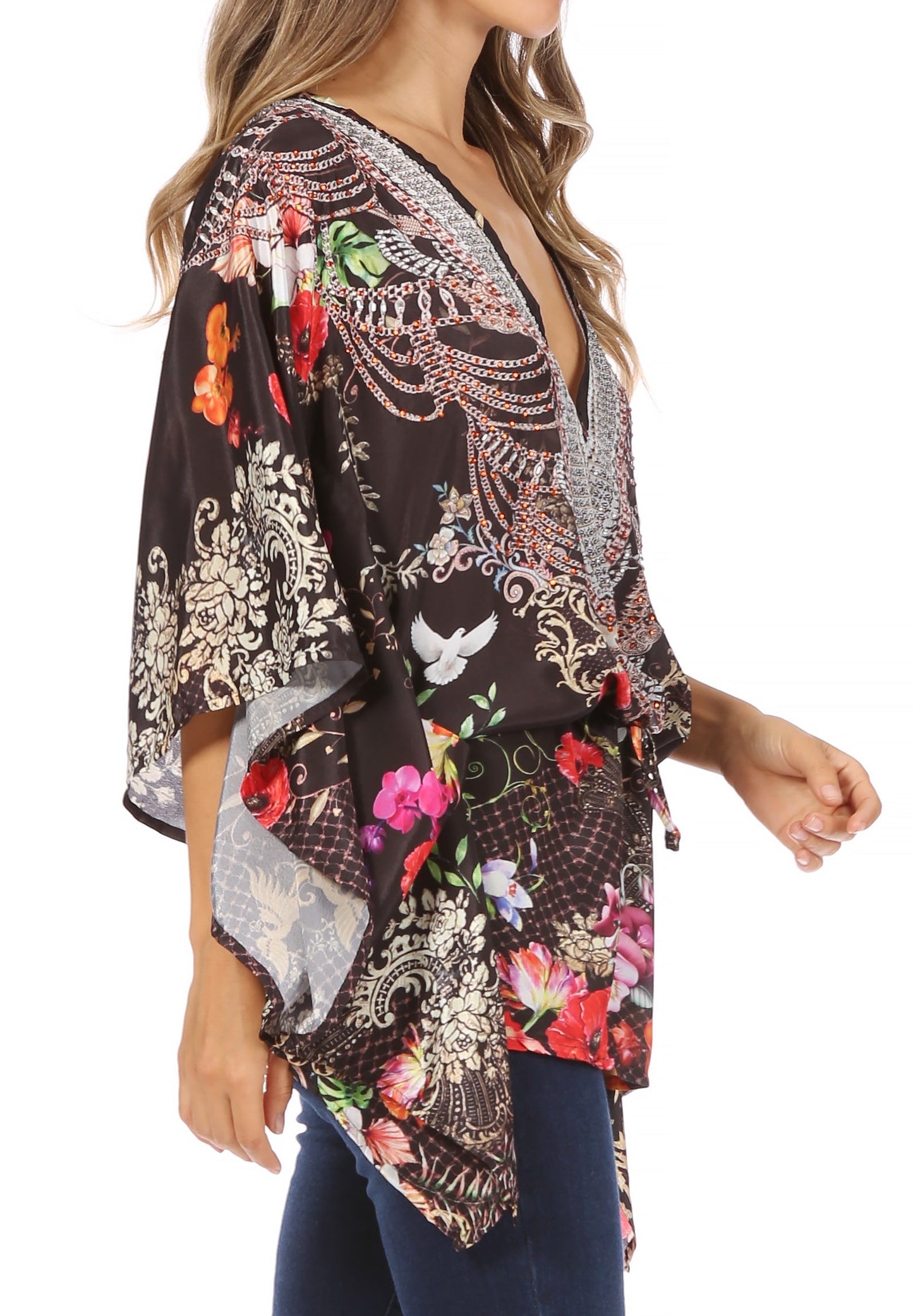Sakkas Danis Women's Oversized Casual Pullover V-neck Short Sleeve Boho Top Blouse - Concordia Style Boutique