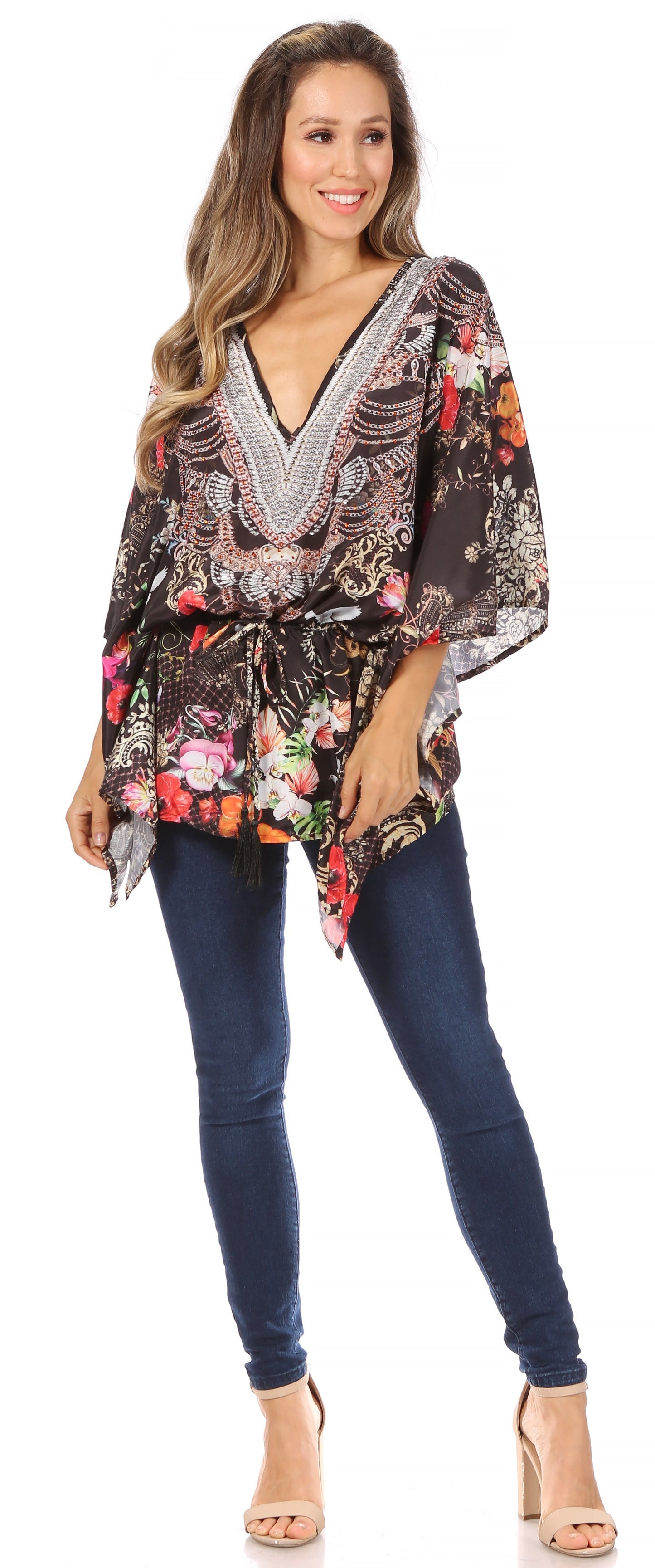 Sakkas Danis Women's Oversized Casual Pullover V-neck Short Sleeve Boho Top Blouse - Concordia Style Boutique