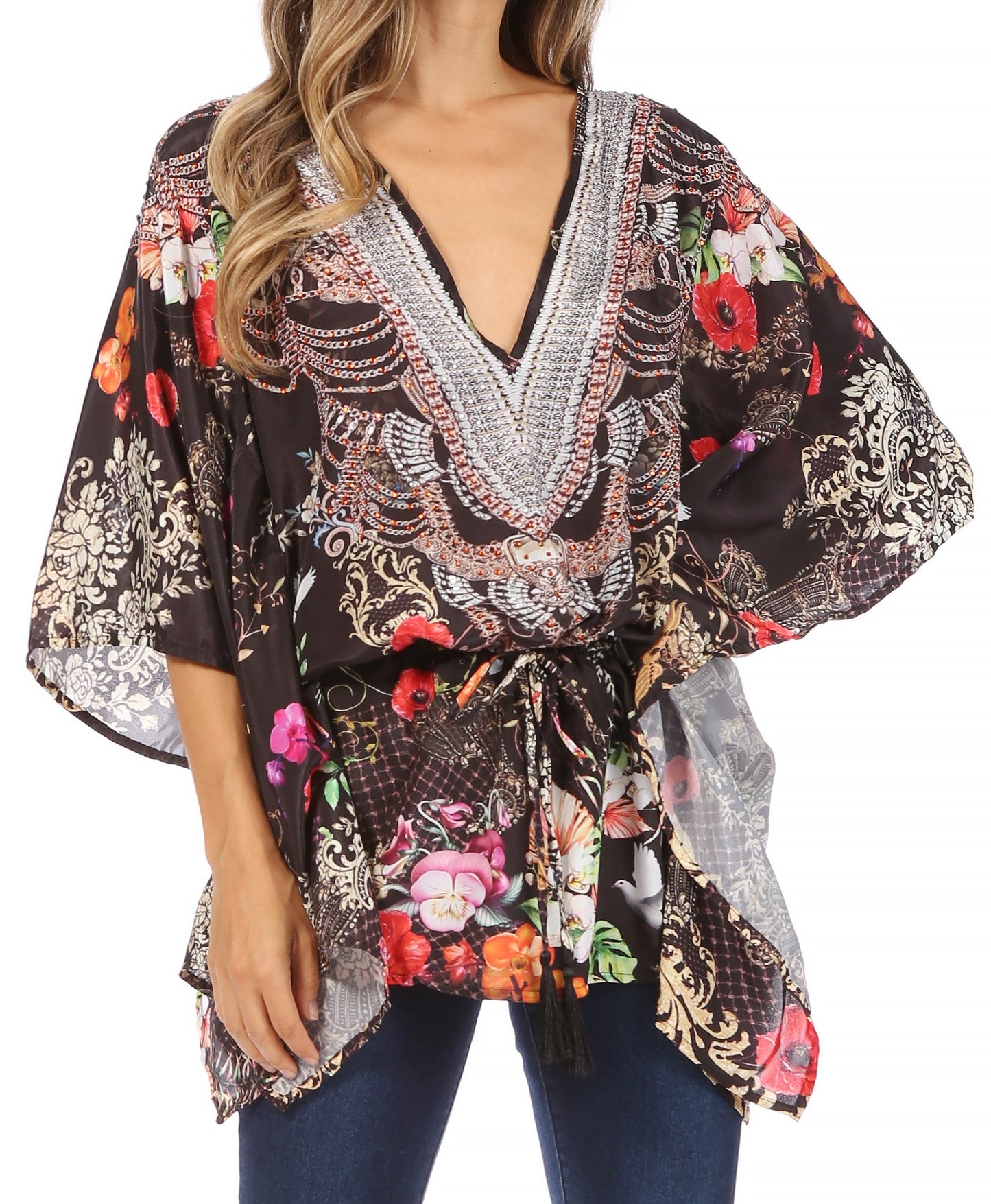 Sakkas Danis Women's Oversized Casual Pullover V-neck Short Sleeve Boho Top Blouse - Concordia Style Boutique