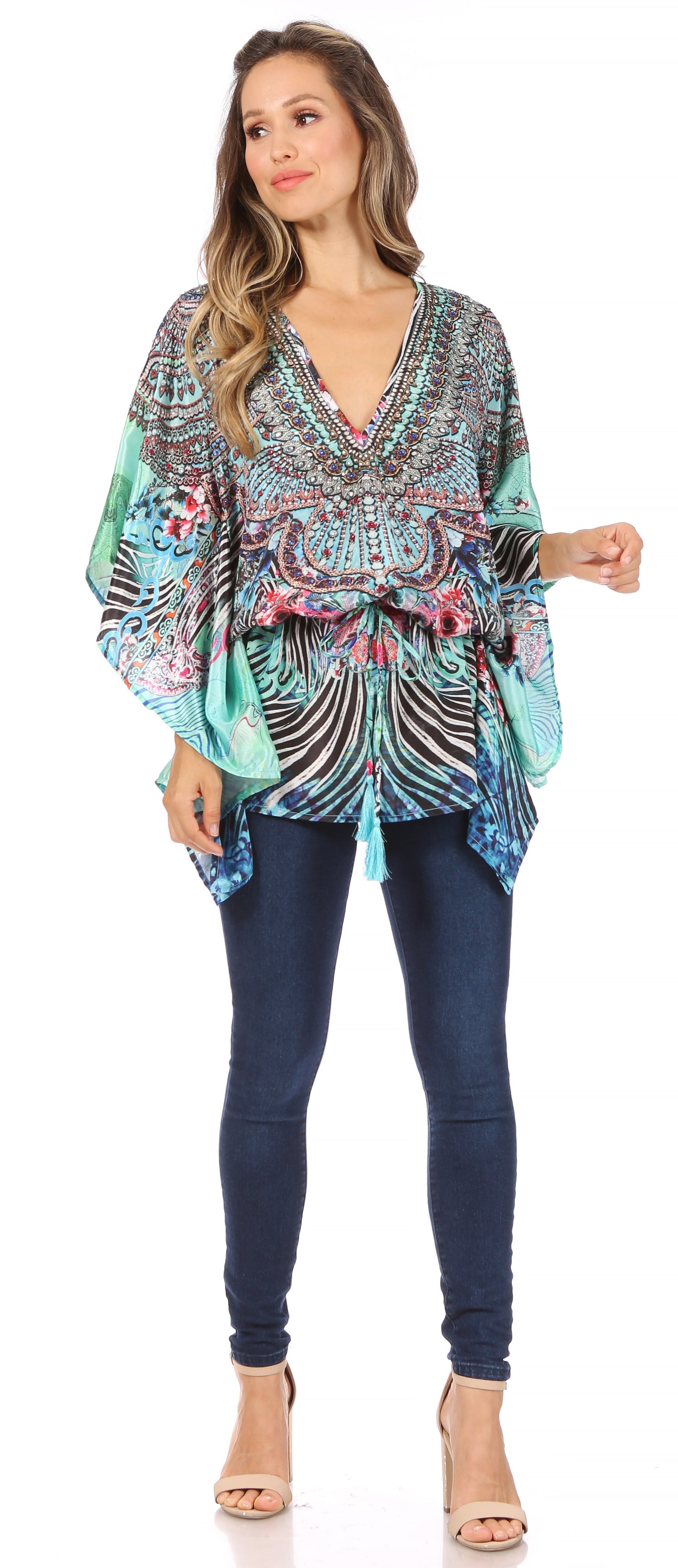 Sakkas Danis Women's Oversized Casual Pullover V-neck Short Sleeve Boho Top Blouse - Concordia Style Boutique