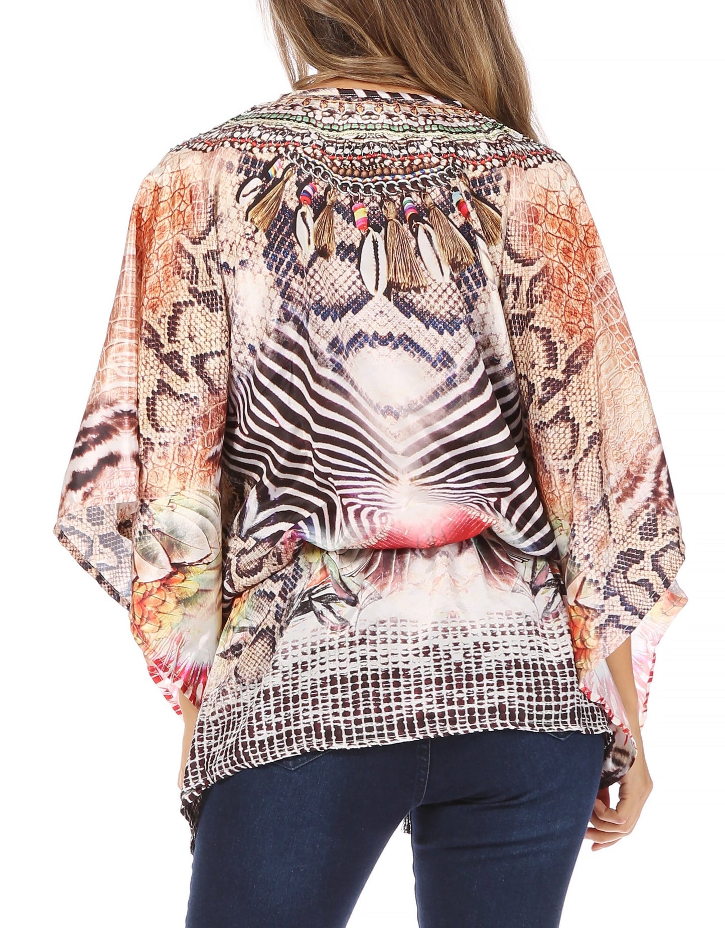 Sakkas Danis Women's Oversized Casual Pullover V-neck Short Sleeve Boho Top Blouse - Concordia Style Boutique