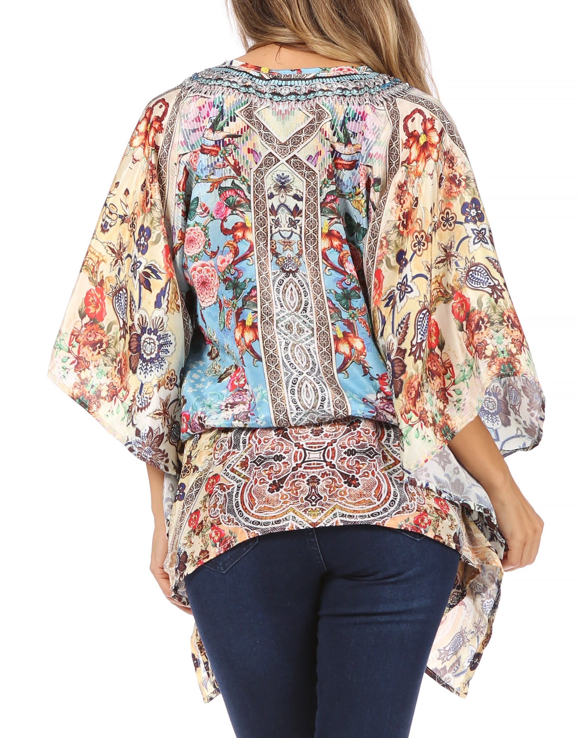 Sakkas Danis Women's Oversized Casual Pullover V-neck Short Sleeve Boho Top Blouse - Concordia Style Boutique