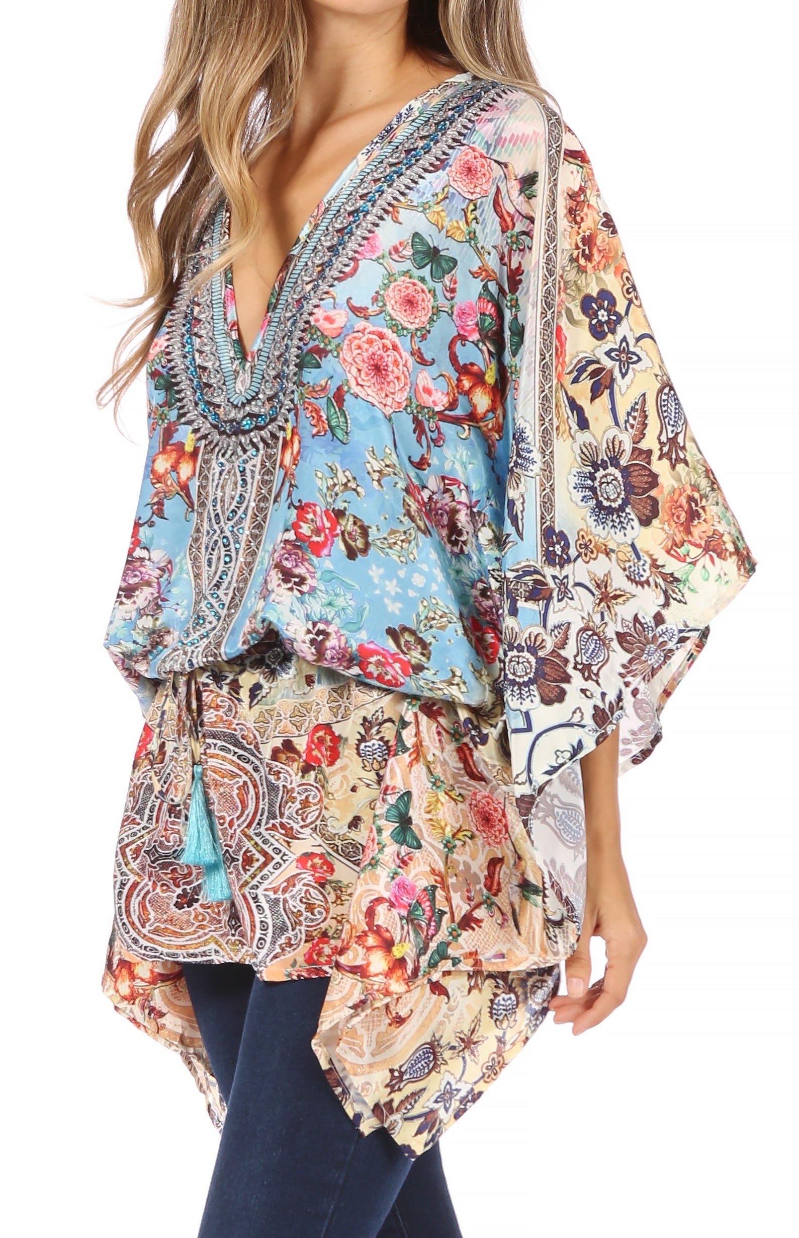 Sakkas Danis Women's Oversized Casual Pullover V-neck Short Sleeve Boho Top Blouse - Concordia Style Boutique
