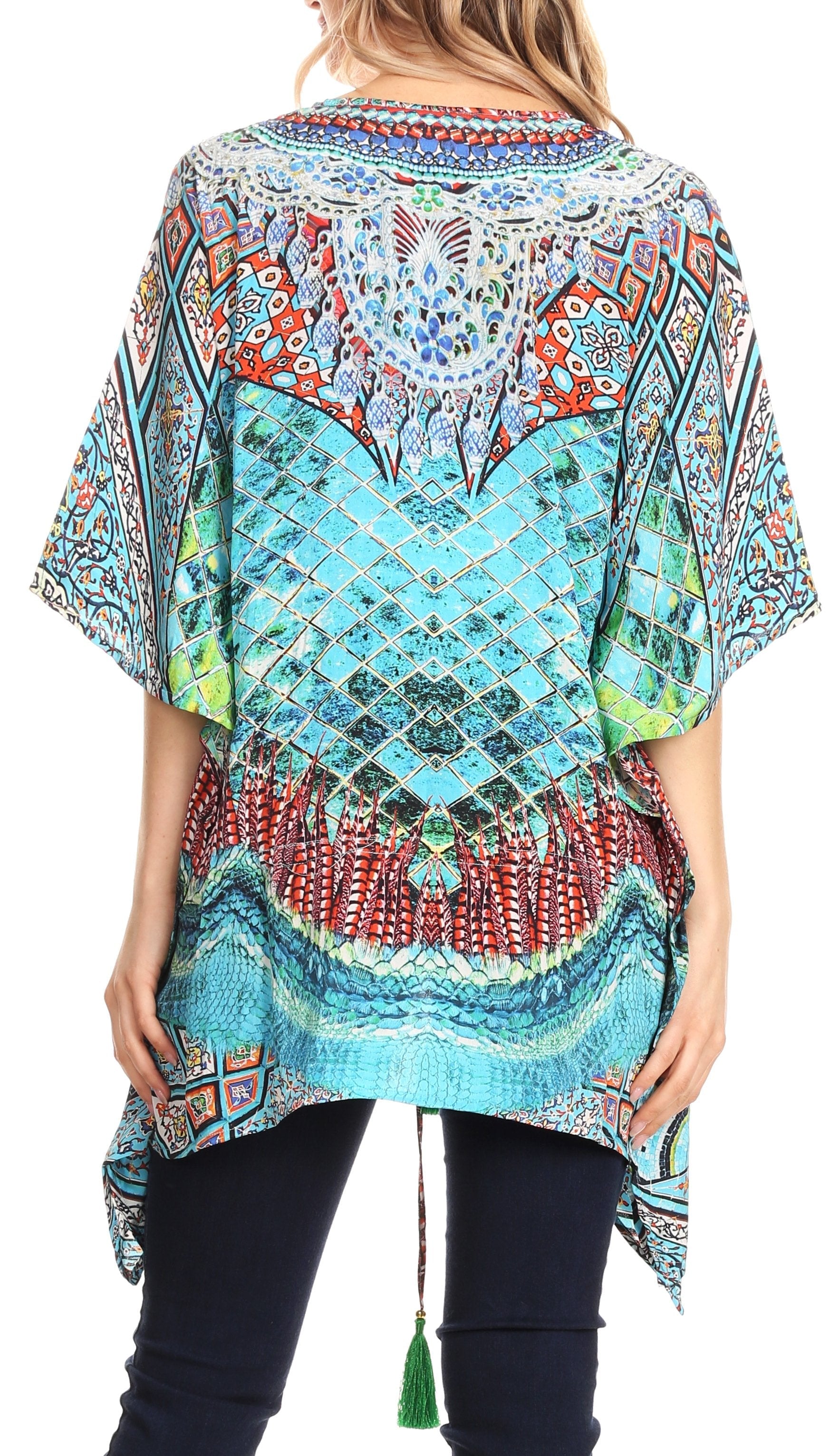 Sakkas Danis Women's Oversized Casual Pullover V-neck Short Sleeve Boho Top Blouse - Concordia Style Boutique
