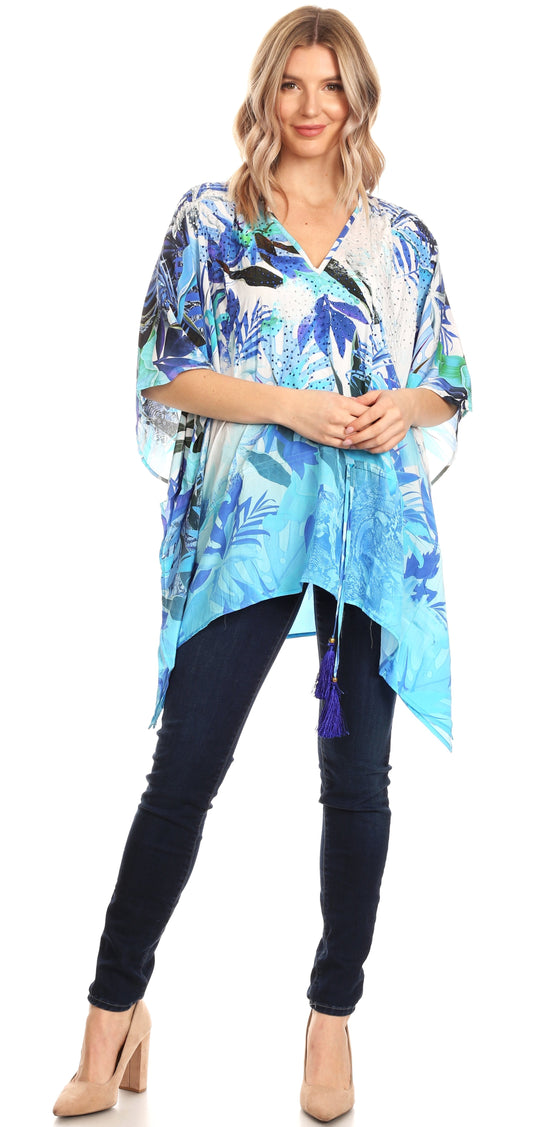 Sakkas Danis Women's Oversized Casual Pullover V-neck Short Sleeve Boho Top Blouse - Concordia Style Boutique
