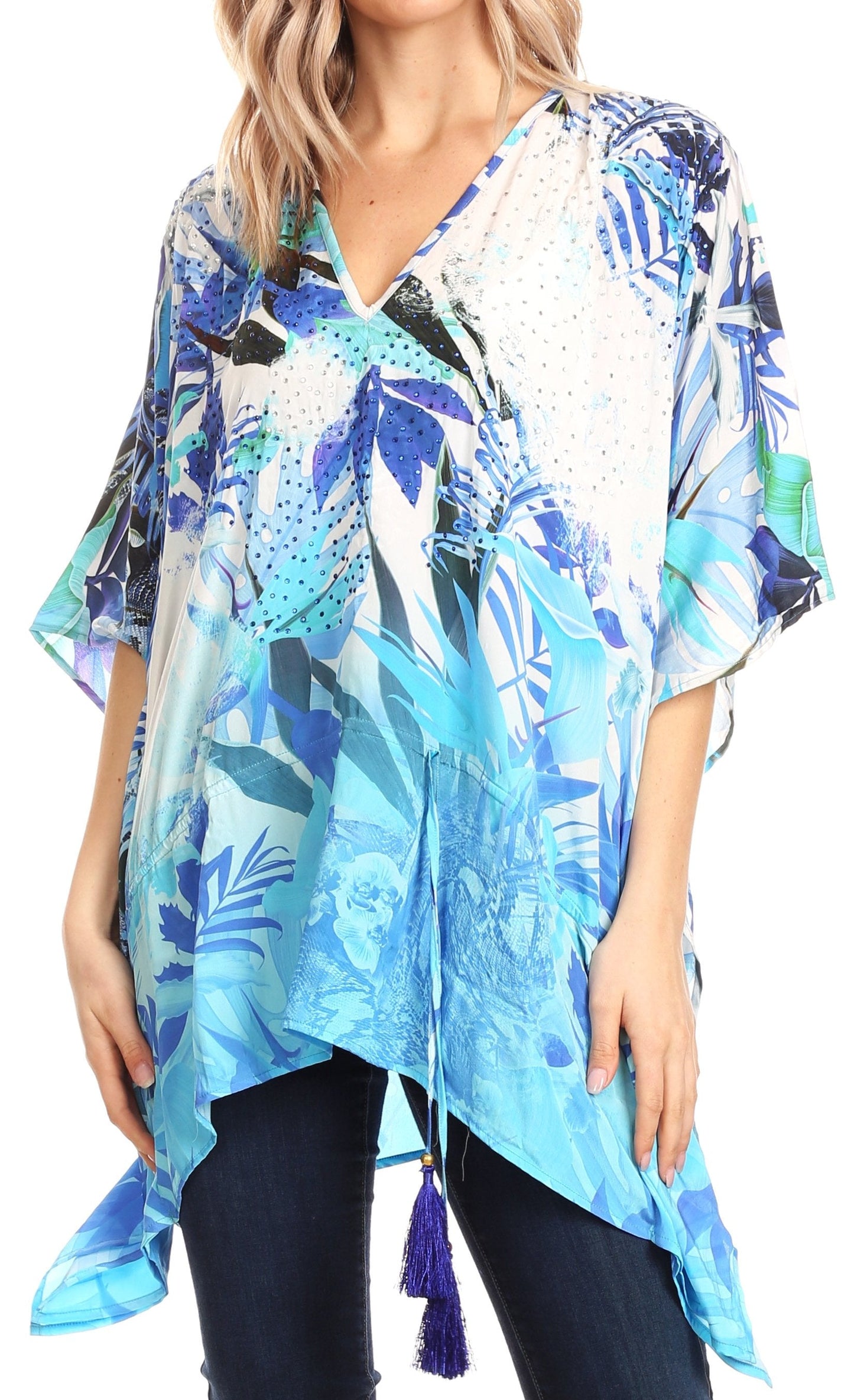 Sakkas Danis Women's Oversized Casual Pullover V-neck Short Sleeve Boho Top Blouse - Concordia Style Boutique