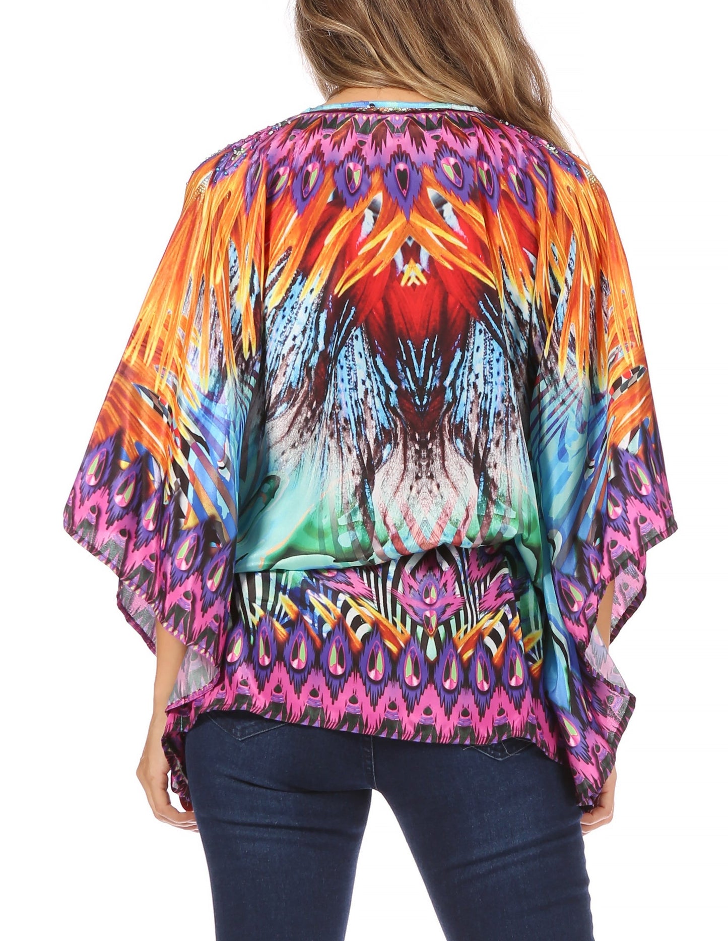 Sakkas Danis Women's Oversized Casual Pullover V-neck Short Sleeve Boho Top Blouse - Concordia Style Boutique
