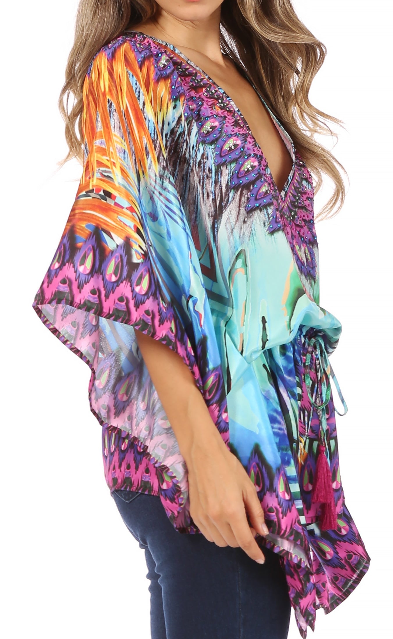 Sakkas Danis Women's Oversized Casual Pullover V-neck Short Sleeve Boho Top Blouse - Concordia Style Boutique