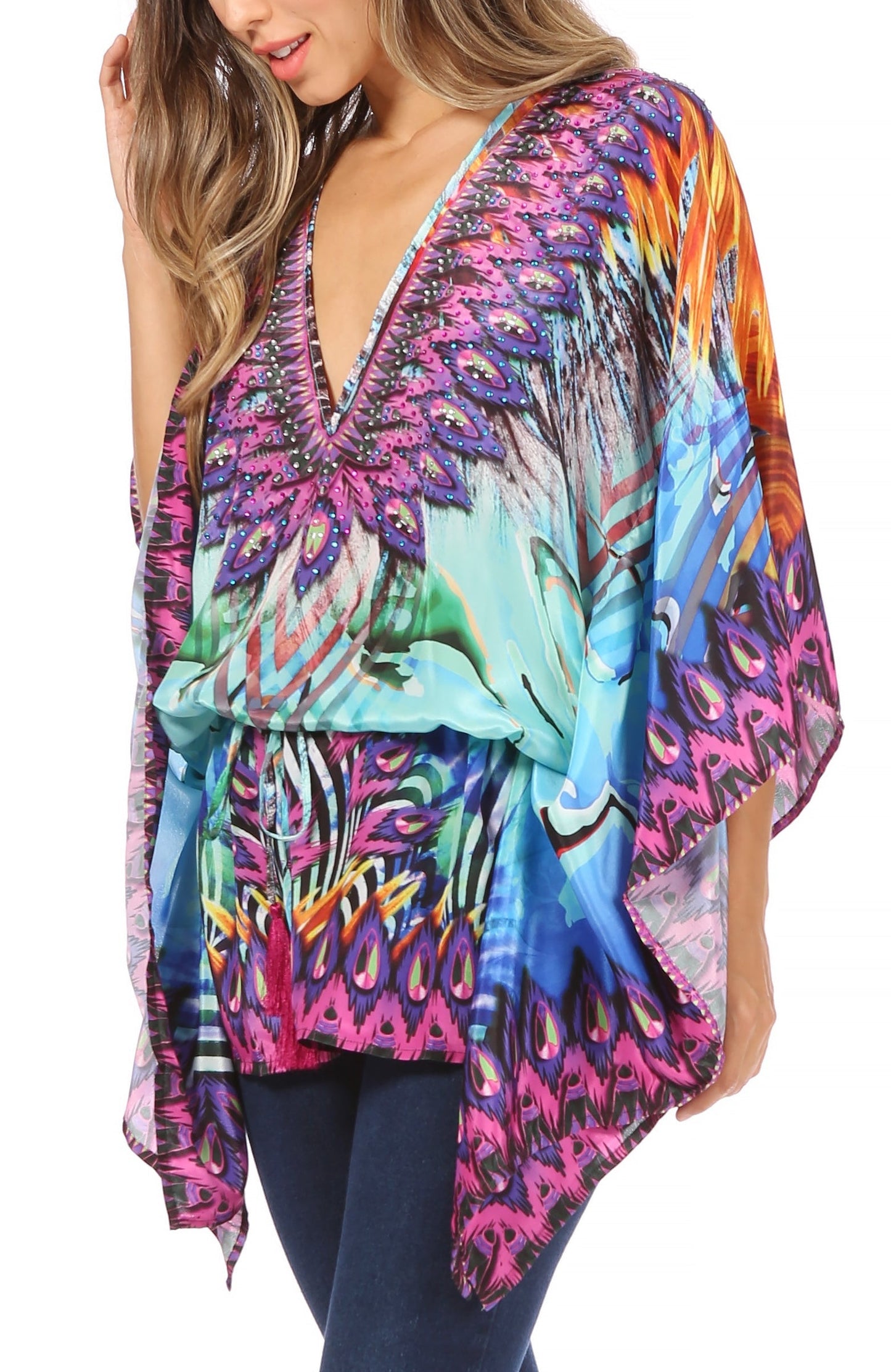 Sakkas Danis Women's Oversized Casual Pullover V-neck Short Sleeve Boho Top Blouse - Concordia Style Boutique