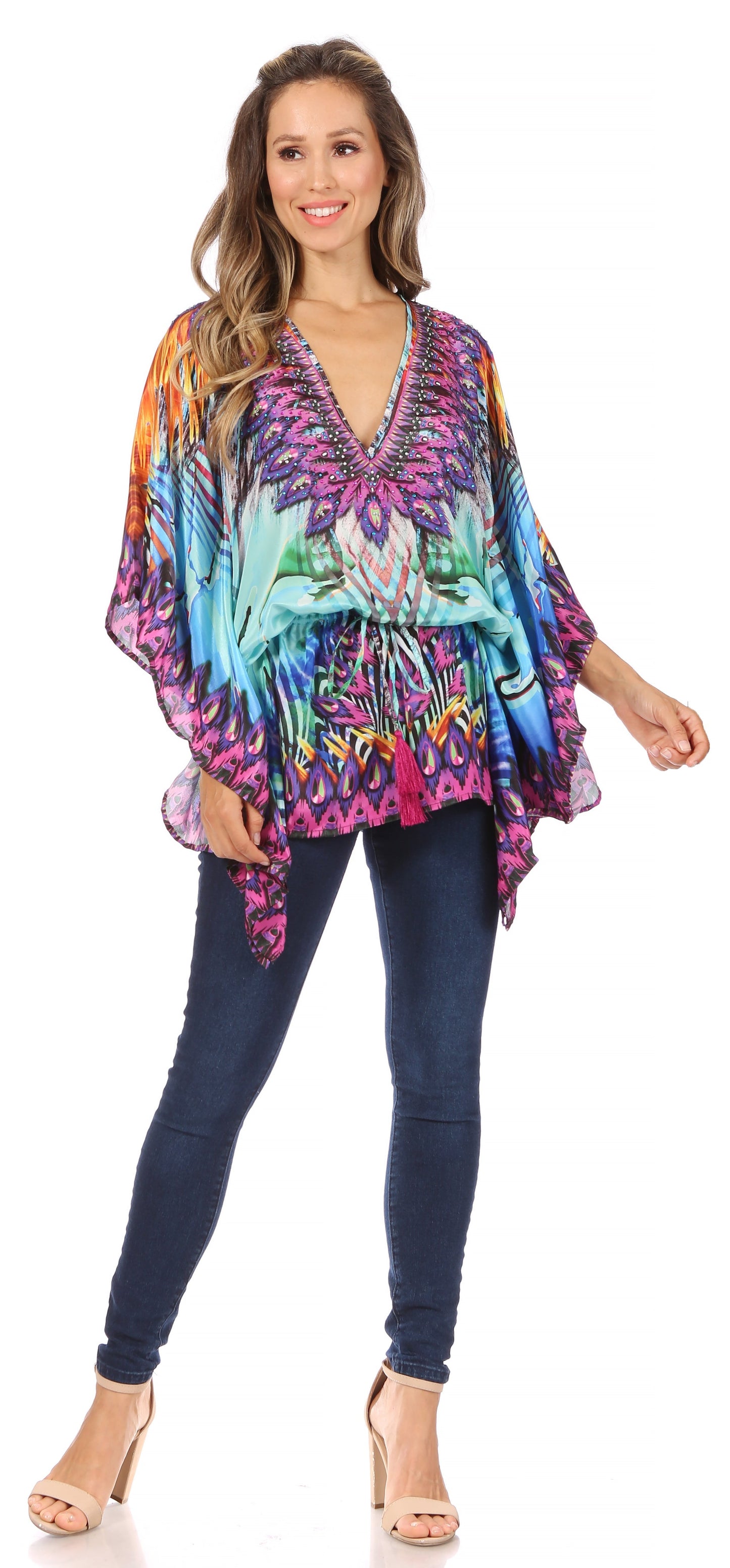 Sakkas Danis Women's Oversized Casual Pullover V-neck Short Sleeve Boho Top Blouse - Concordia Style Boutique
