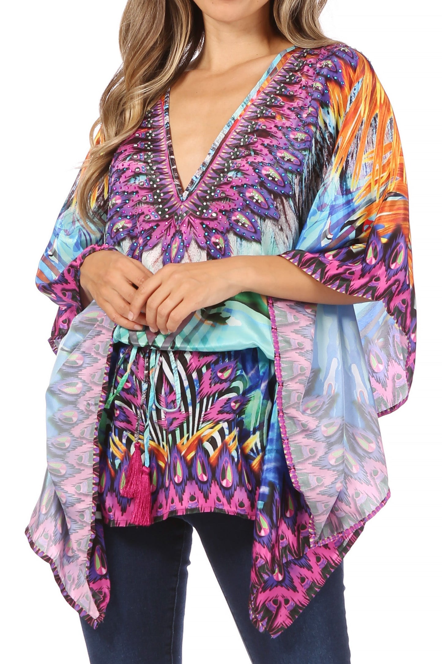 Sakkas Danis Women's Oversized Casual Pullover V-neck Short Sleeve Boho Top Blouse - Concordia Style Boutique