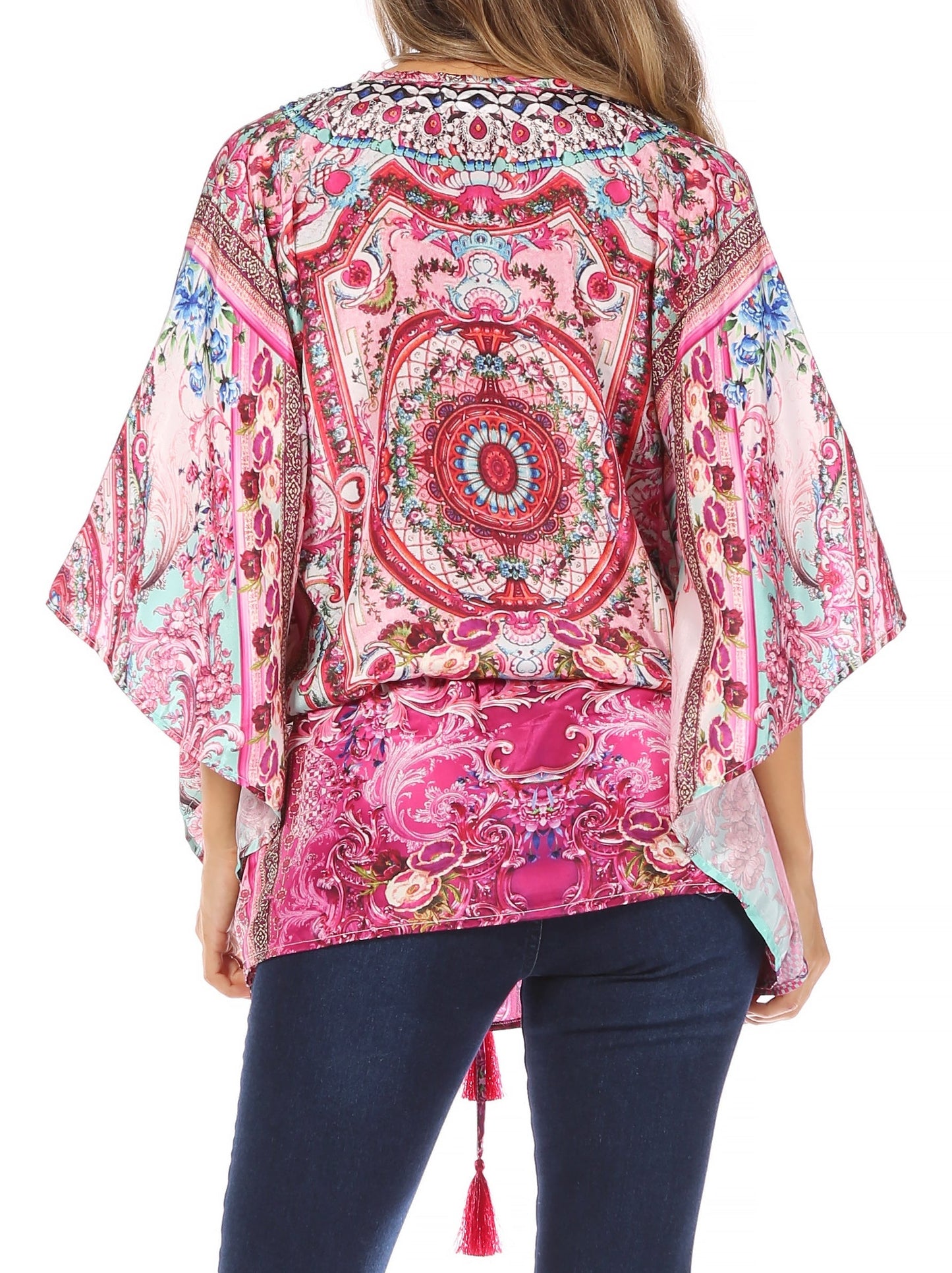 Sakkas Danis Women's Oversized Casual Pullover V-neck Short Sleeve Boho Top Blouse - Concordia Style Boutique