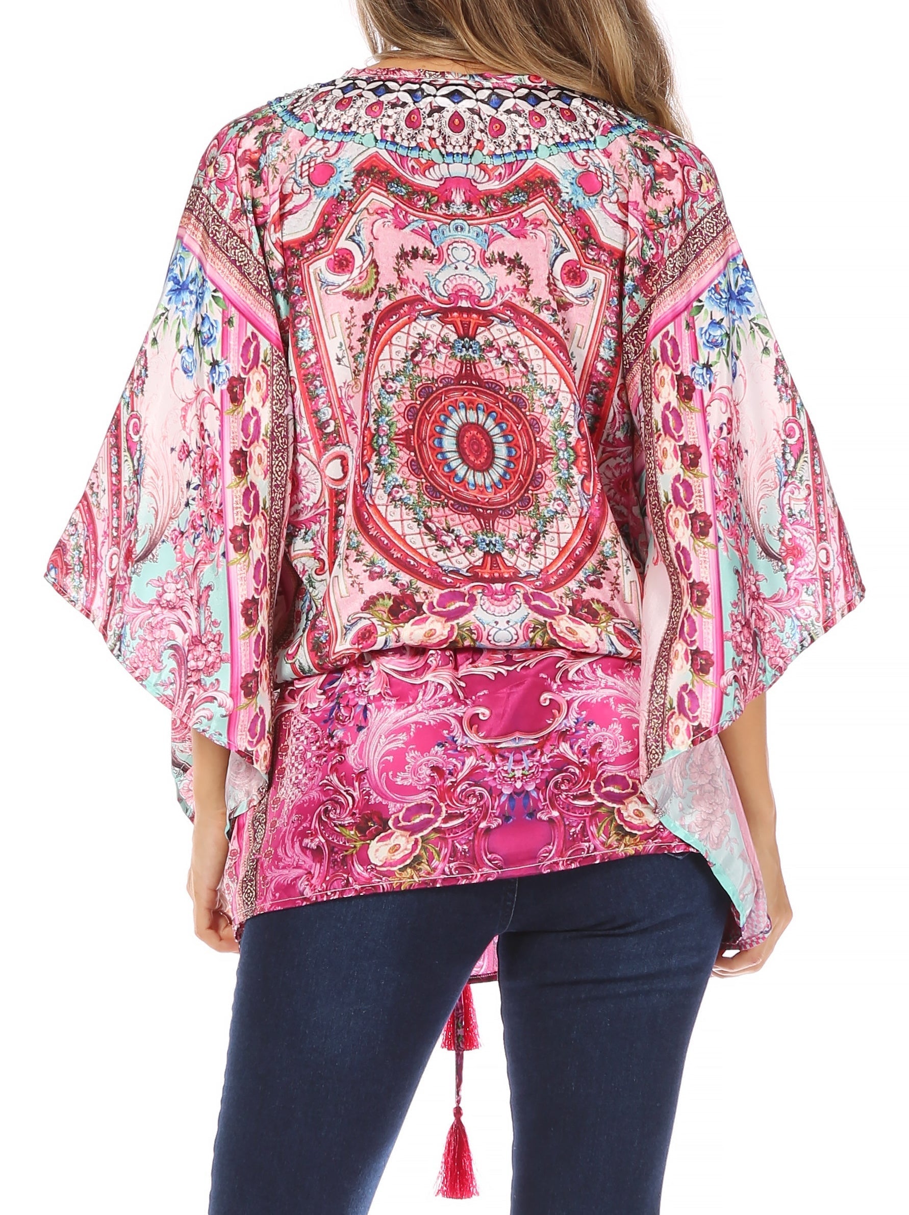 Sakkas Danis Women's Oversized Casual Pullover V-neck Short Sleeve Boho Top Blouse - Concordia Style Boutique