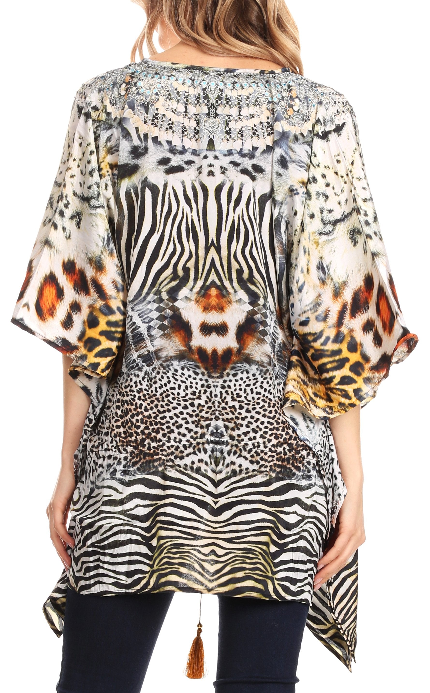 Sakkas Danis Women's Oversized Casual Pullover V-neck Short Sleeve Boho Top Blouse - Concordia Style Boutique