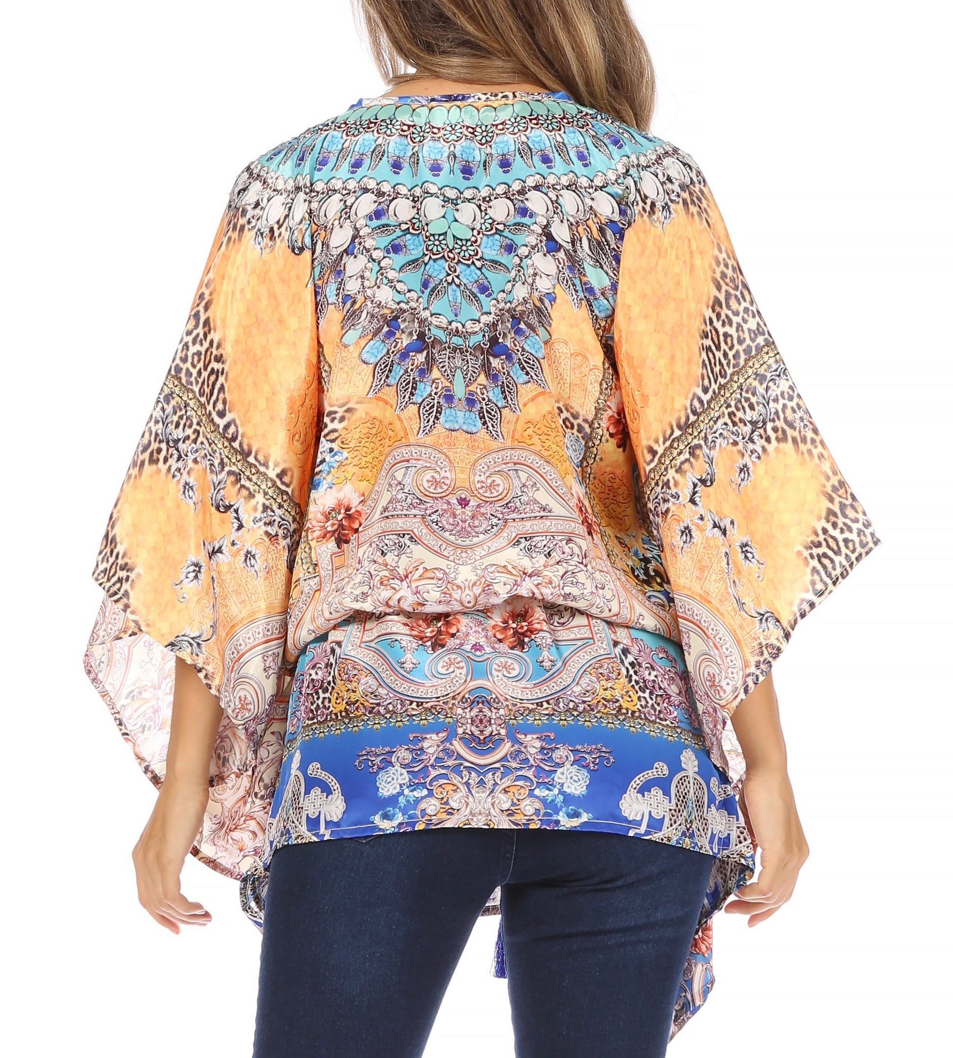 Sakkas Danis Women's Oversized Casual Pullover V-neck Short Sleeve Boho Top Blouse - Concordia Style Boutique