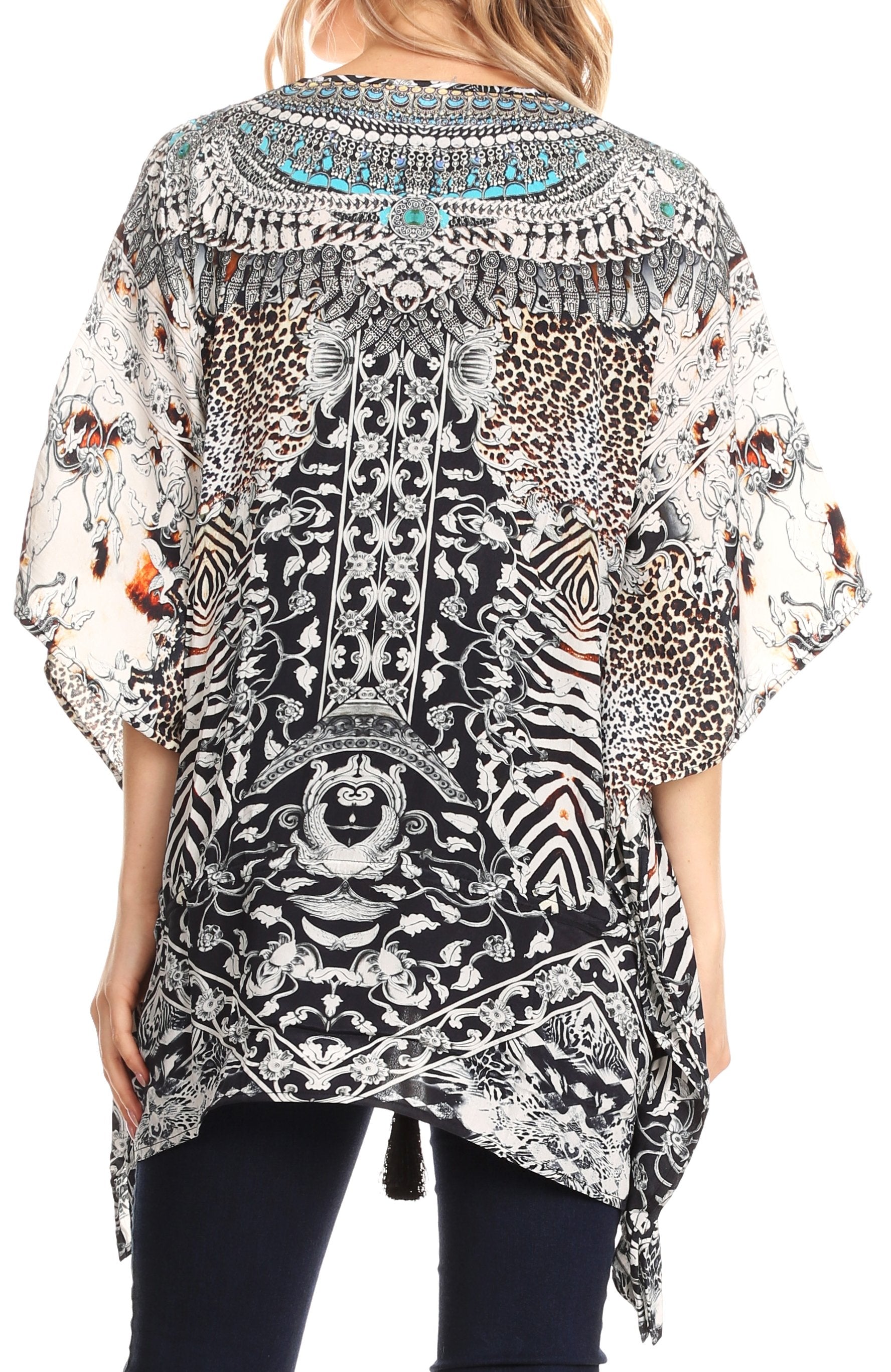 Sakkas Danis Women's Oversized Casual Pullover V-neck Short Sleeve Boho Top Blouse - Concordia Style Boutique