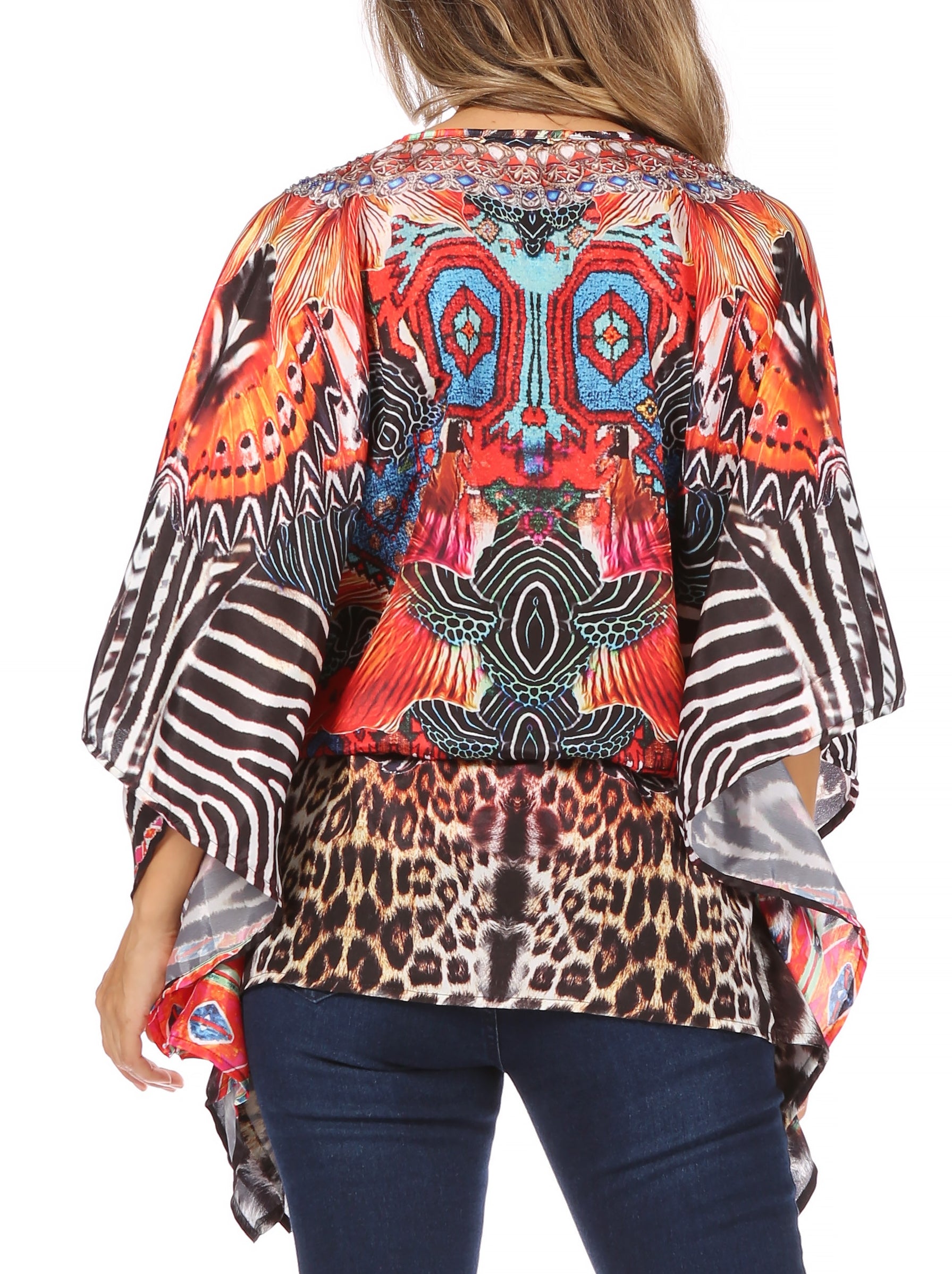 Sakkas Danis Women's Oversized Casual Pullover V-neck Short Sleeve Boho Top Blouse - Concordia Style Boutique