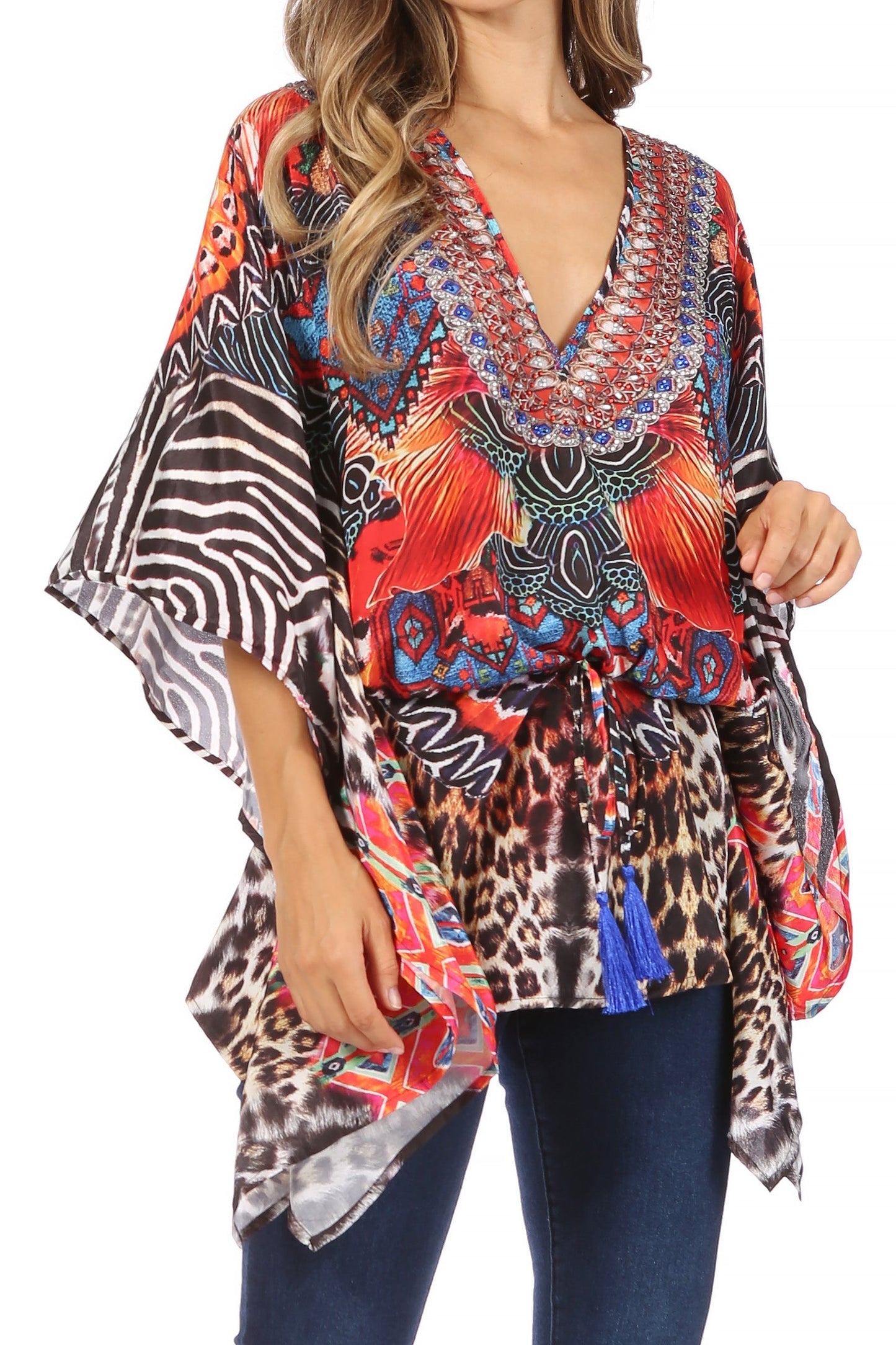 Sakkas Danis Women's Oversized Casual Pullover V-neck Short Sleeve Boho Top Blouse - Concordia Style Boutique