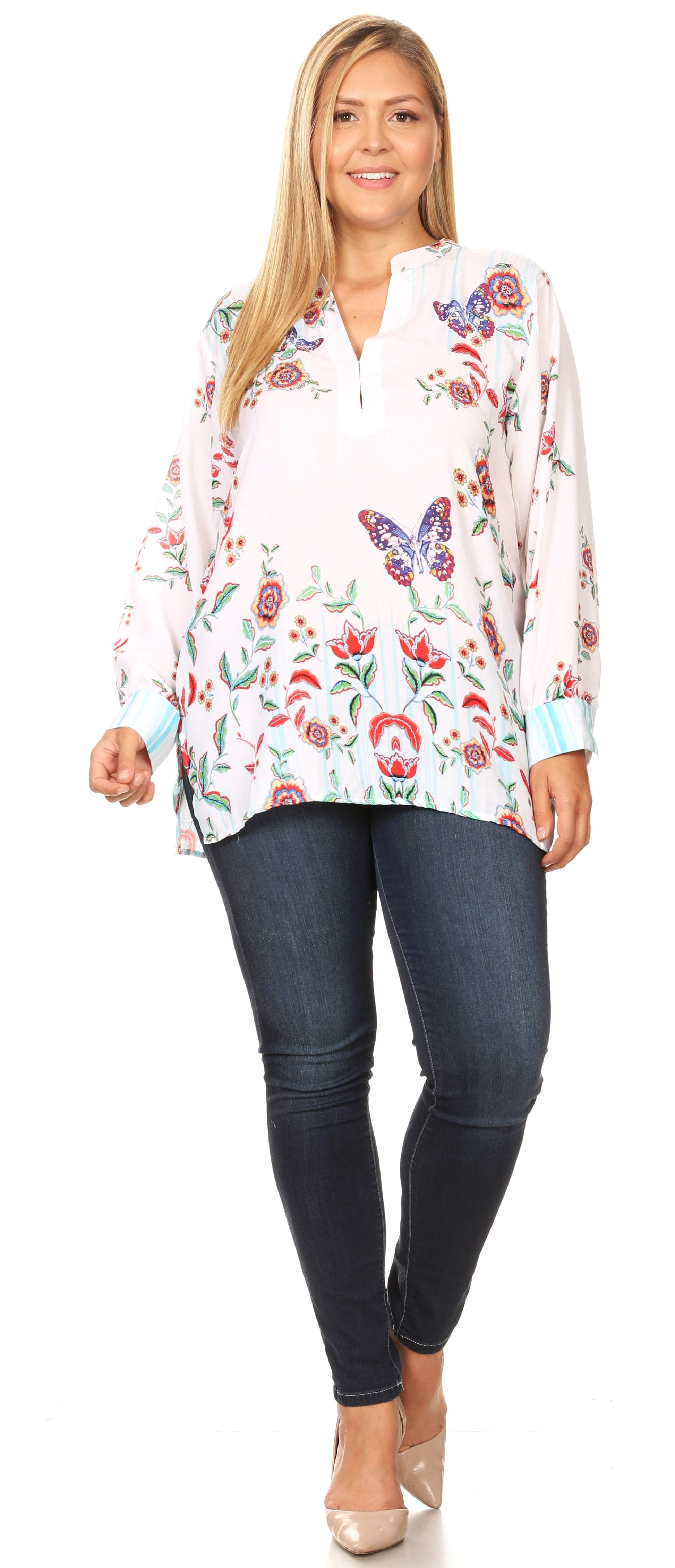 Sakkas Fara Women's Casual Floral Print Lightweight Long Sleeve Blouse Tunic Top - Concordia Style Boutique