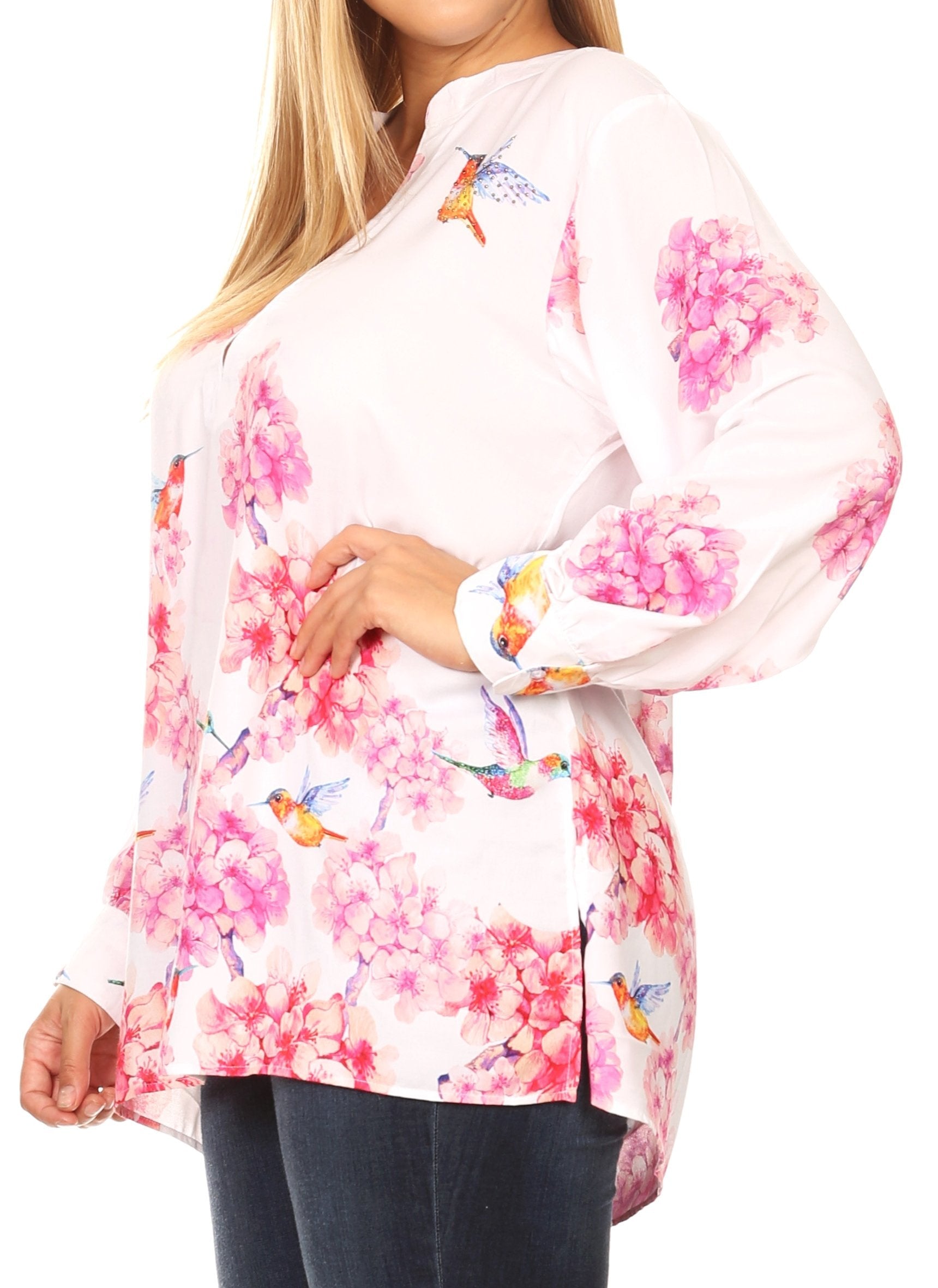 Sakkas Fara Women's Casual Floral Print Lightweight Long Sleeve Blouse Tunic Top - Concordia Style Boutique