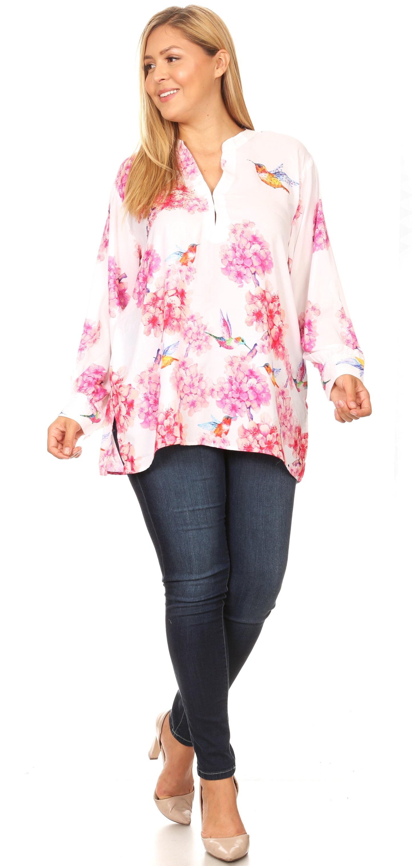 Sakkas Fara Women's Casual Floral Print Lightweight Long Sleeve Blouse Tunic Top - Concordia Style Boutique