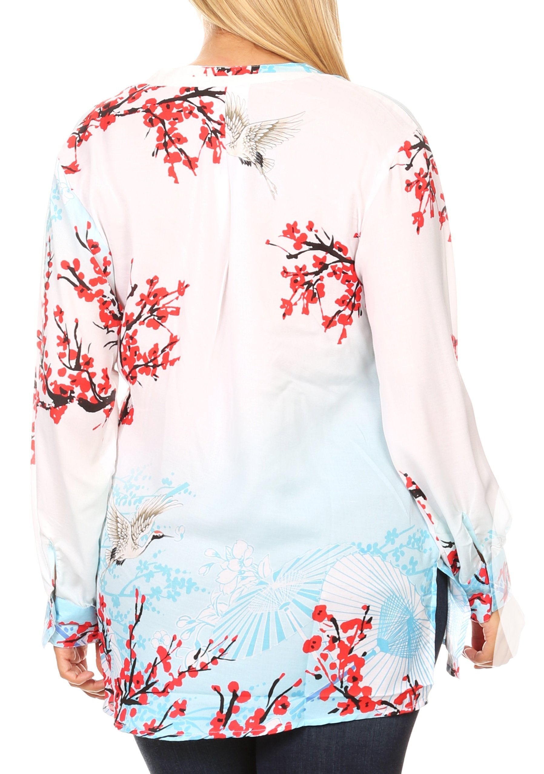 Sakkas Fara Women's Casual Floral Print Lightweight Long Sleeve Blouse Tunic Top - Concordia Style Boutique