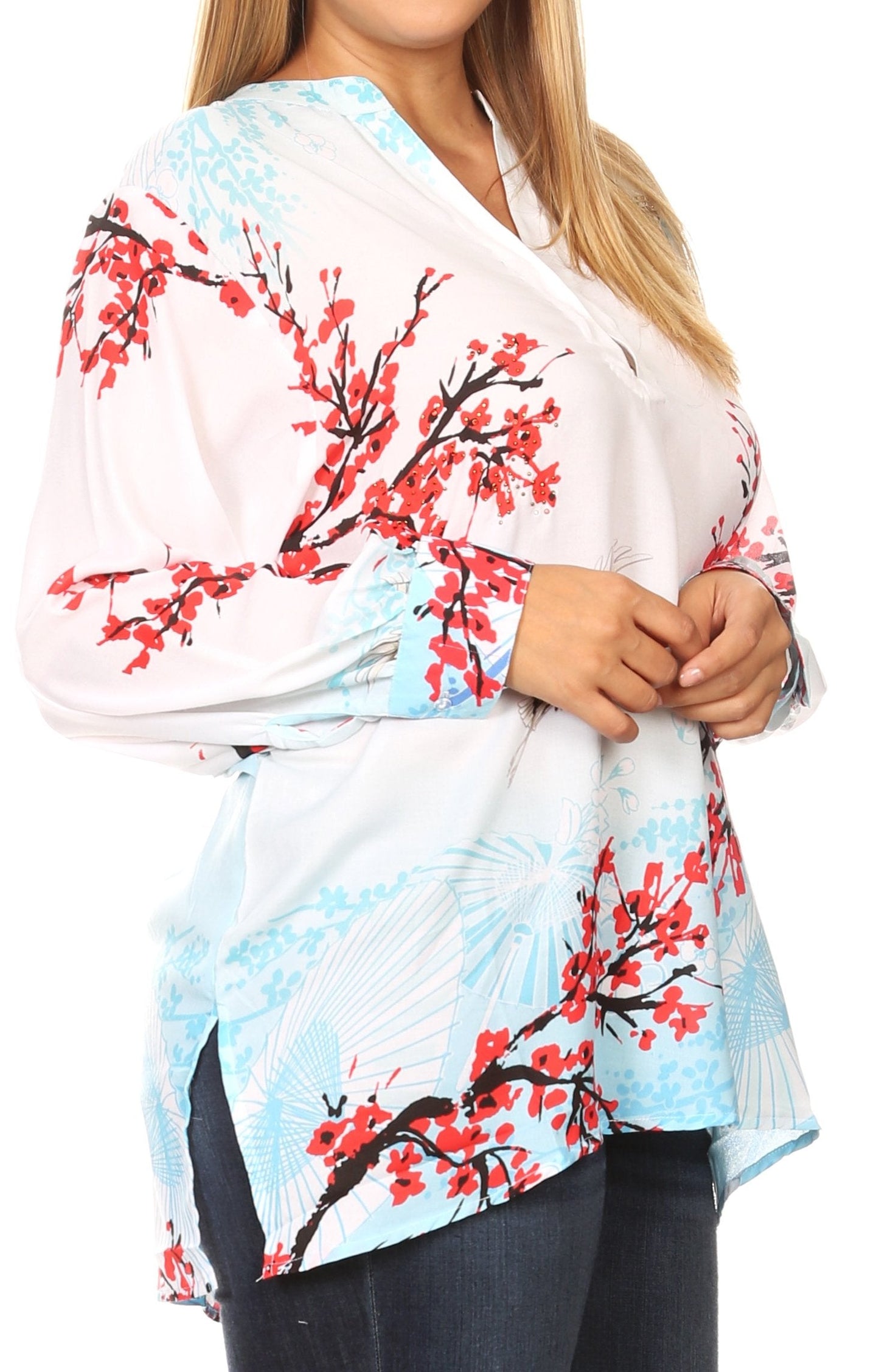 Sakkas Fara Women's Casual Floral Print Lightweight Long Sleeve Blouse Tunic Top - Concordia Style Boutique