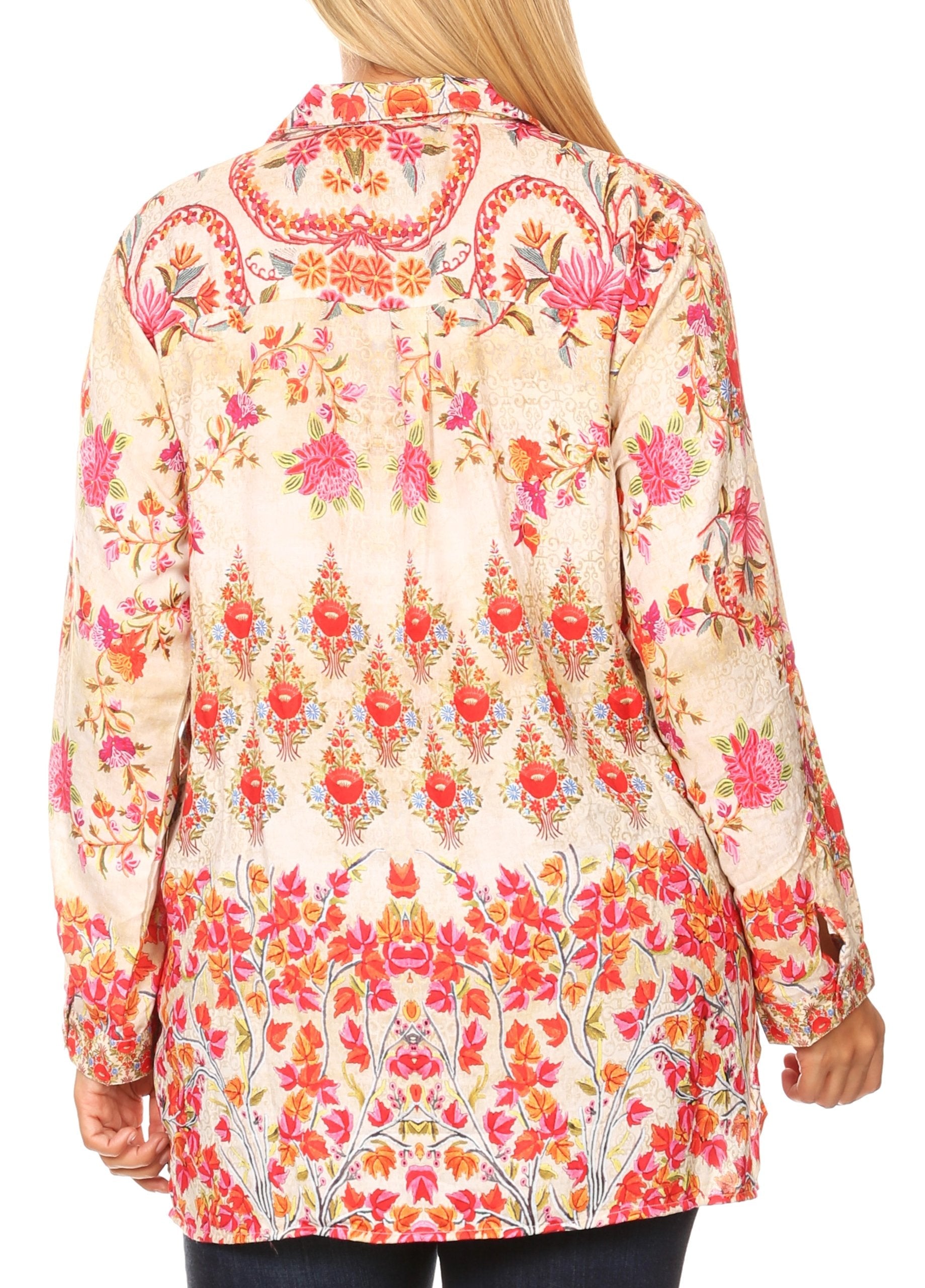 Sakkas Issa Women's Long Sleeve Floral Print Casual Button Down Shirt Blouse Top - Concordia Style Boutique