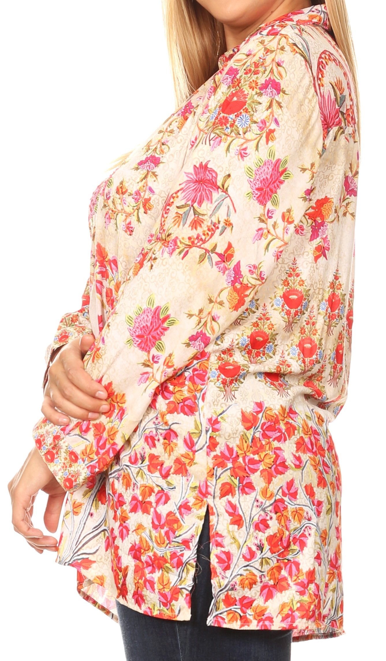 Sakkas Issa Women's Long Sleeve Floral Print Casual Button Down Shirt Blouse Top - Concordia Style Boutique