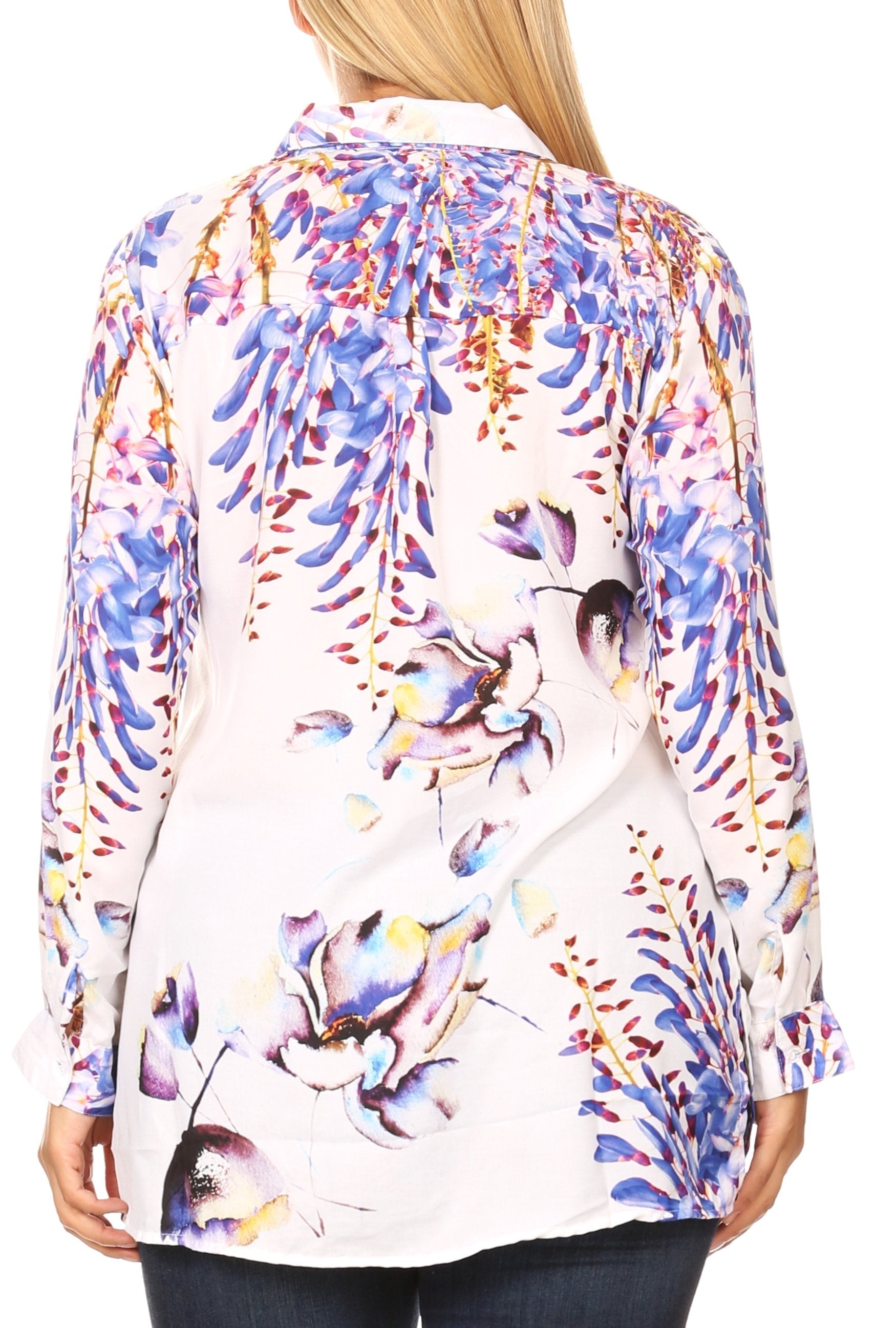 Sakkas Issa Women's Long Sleeve Floral Print Casual Button Down Shirt Blouse Top - Concordia Style Boutique