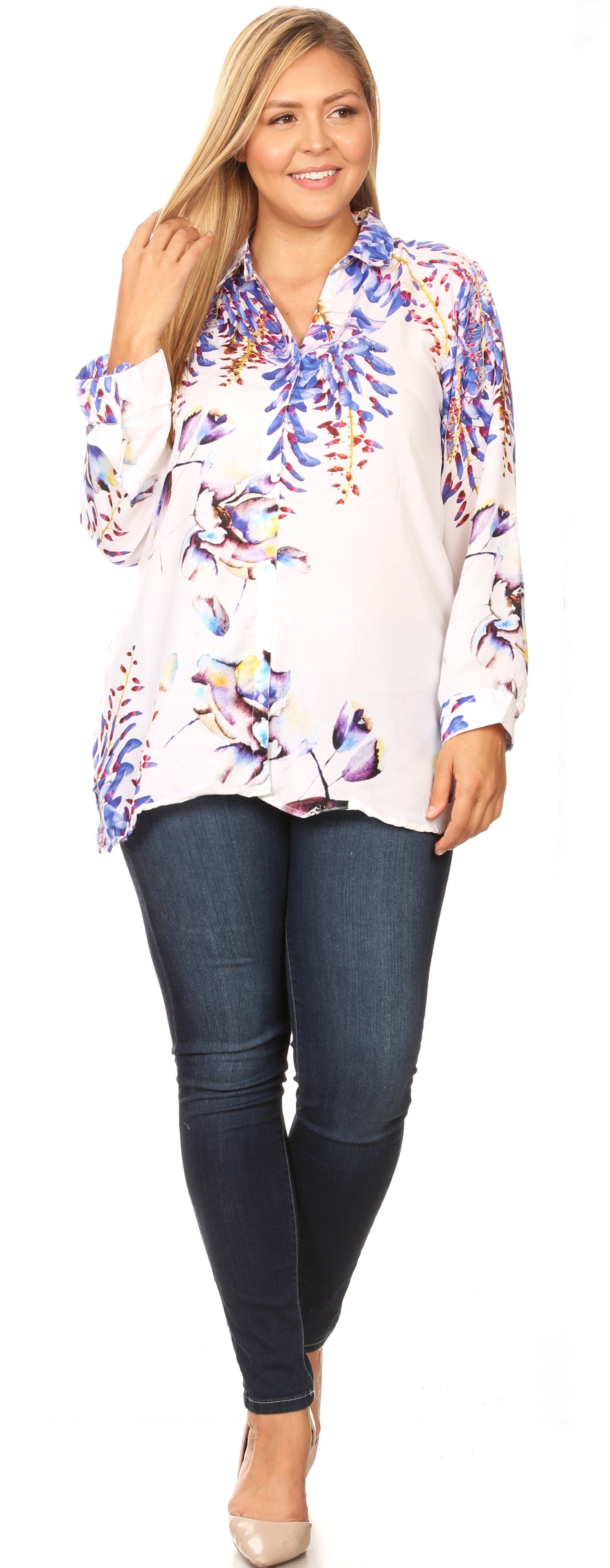 Sakkas Issa Women's Long Sleeve Floral Print Casual Button Down Shirt Blouse Top - Concordia Style Boutique