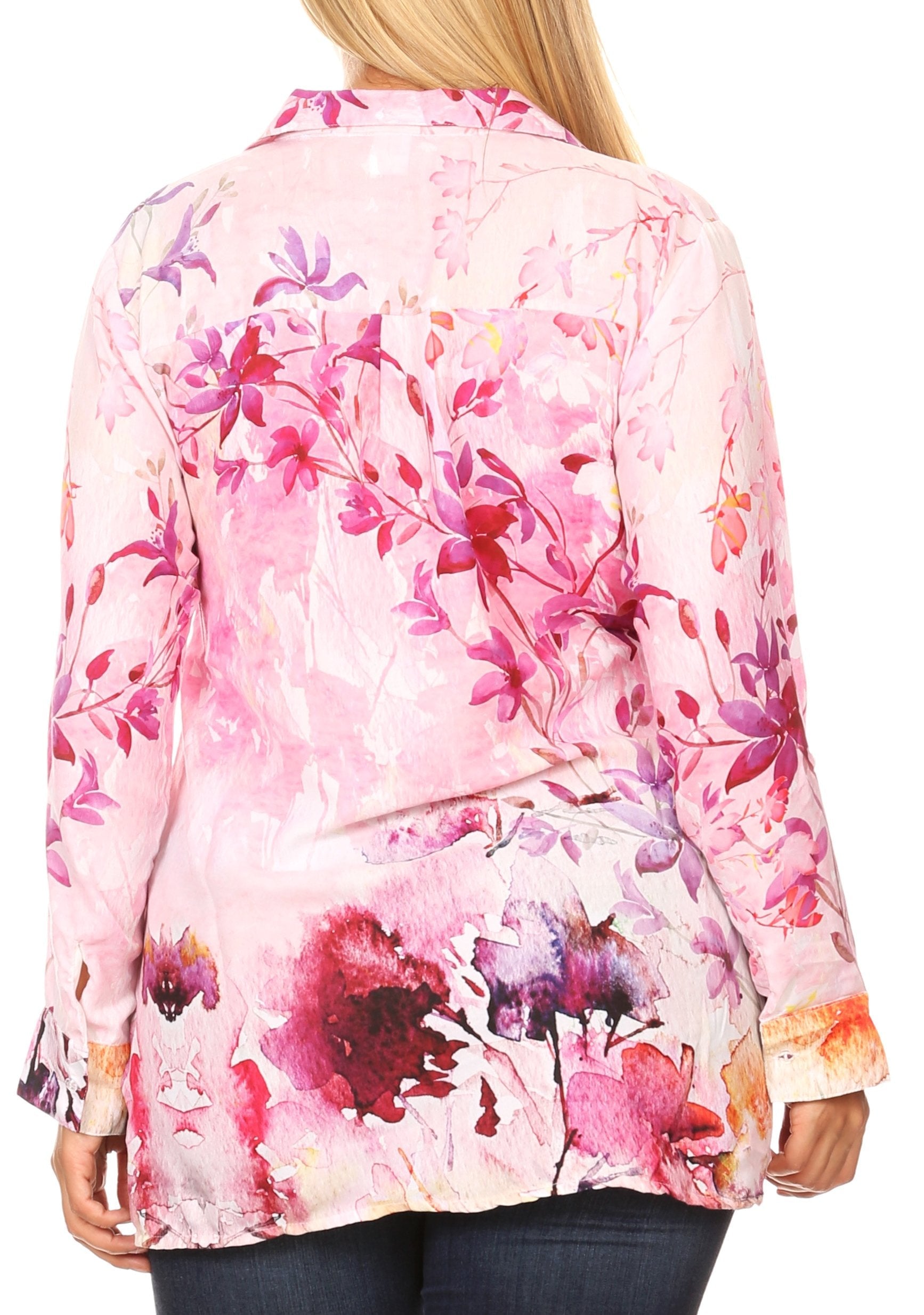 Sakkas Issa Women's Long Sleeve Floral Print Casual Button Down Shirt Blouse Top - Concordia Style Boutique