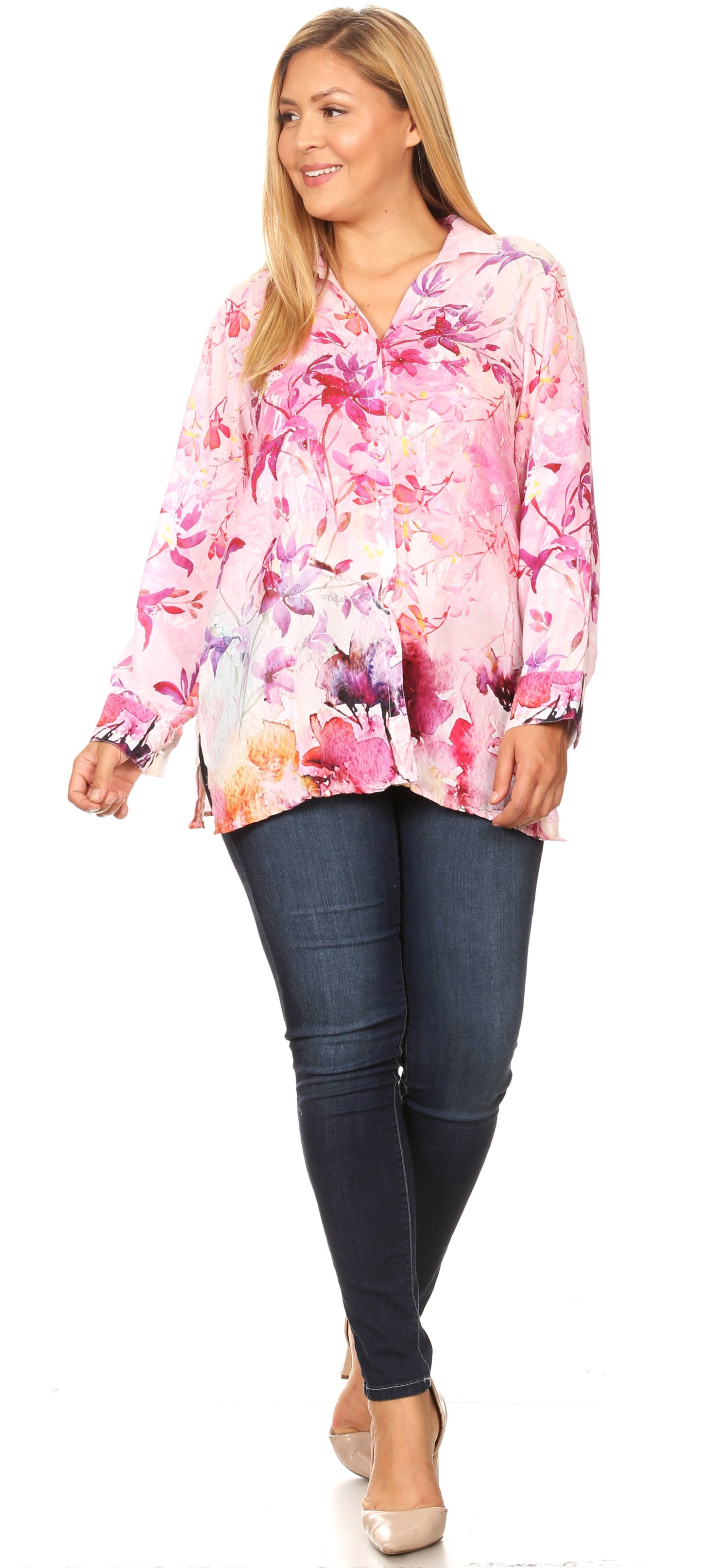 Sakkas Issa Women's Long Sleeve Floral Print Casual Button Down Shirt Blouse Top - Concordia Style Boutique