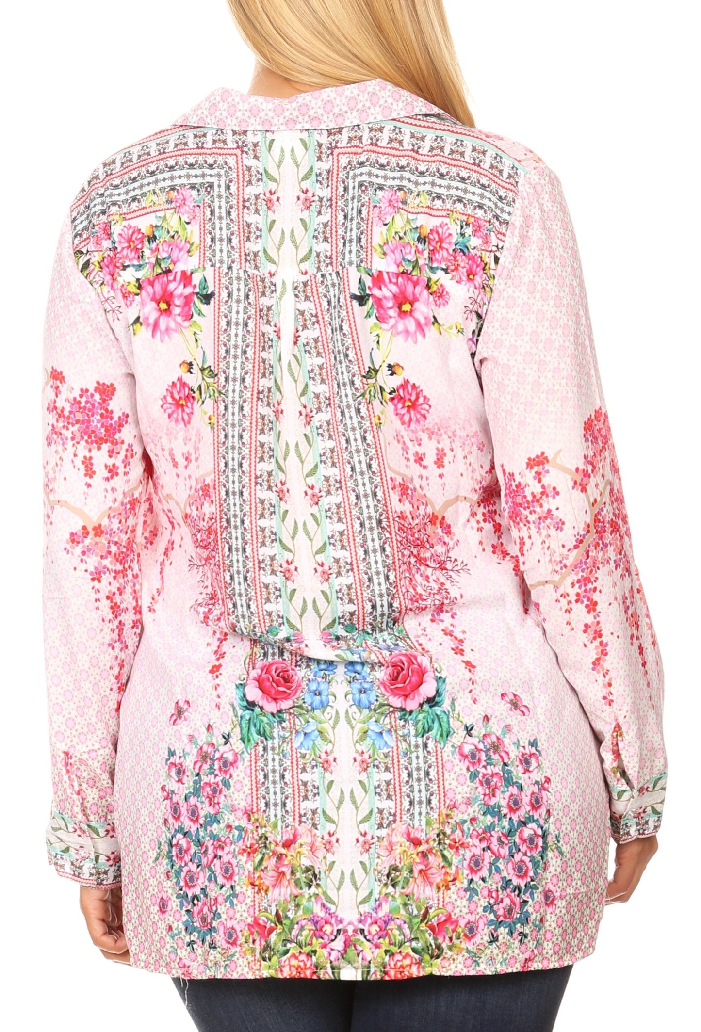 Sakkas Issa Women's Long Sleeve Floral Print Casual Button Down Shirt Blouse Top - Concordia Style Boutique