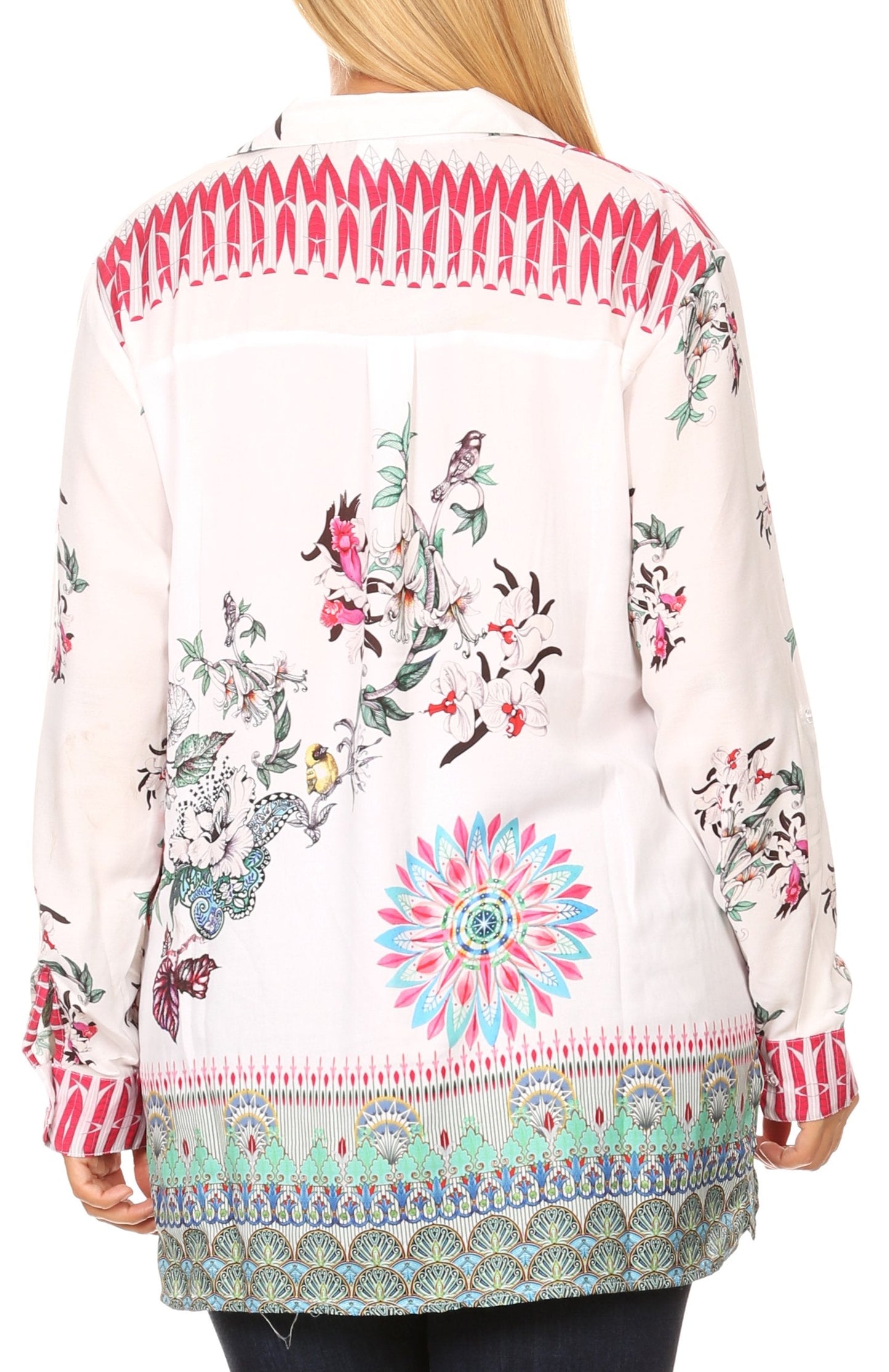 Sakkas Issa Women's Long Sleeve Floral Print Casual Button Down Shirt Blouse Top - Concordia Style Boutique