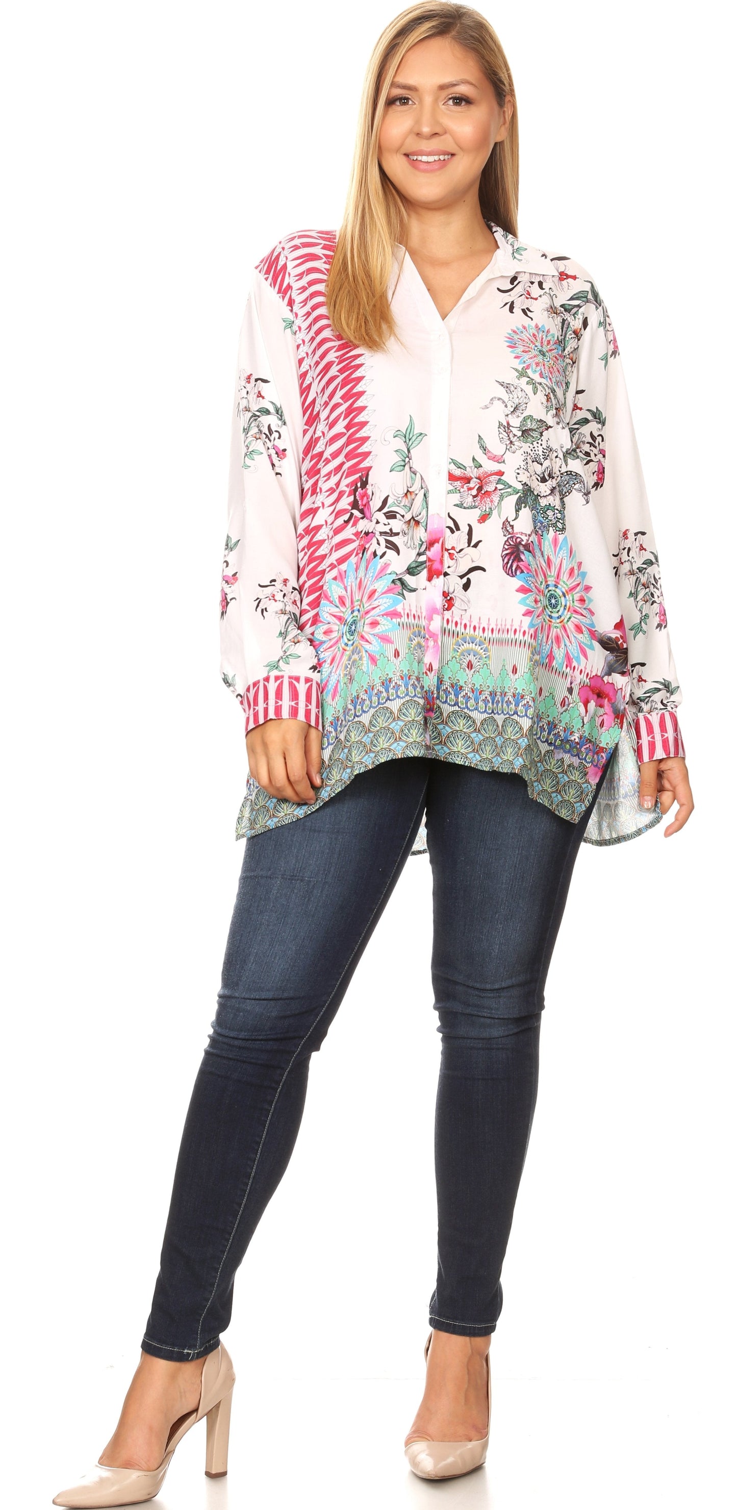 Sakkas Issa Women's Long Sleeve Floral Print Casual Button Down Shirt Blouse Top - Concordia Style Boutique